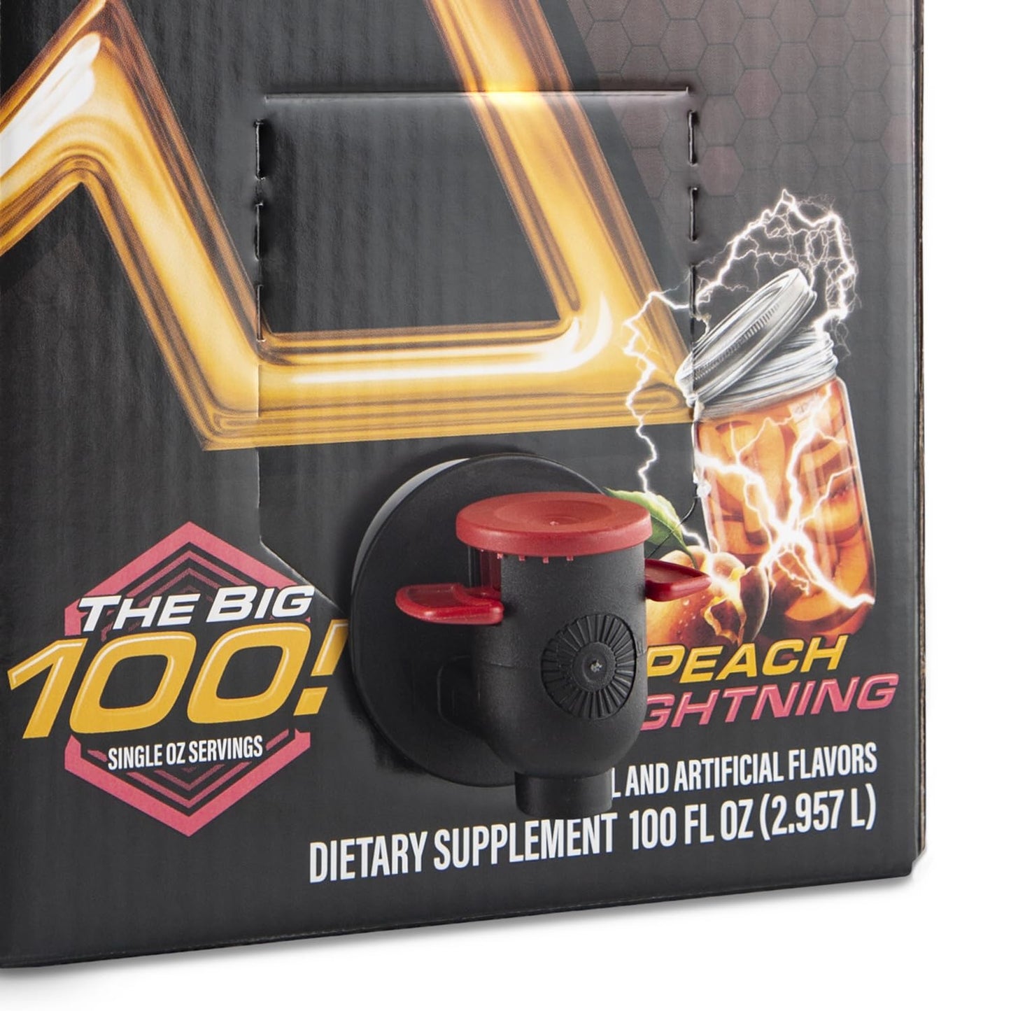 XMODE Energy Shots on Tap (Peach Lightning Flavor) – 100 Serving Dispenser with Refillable Bottles for On-Demand Energy at 150mg Caffeine Per Oz