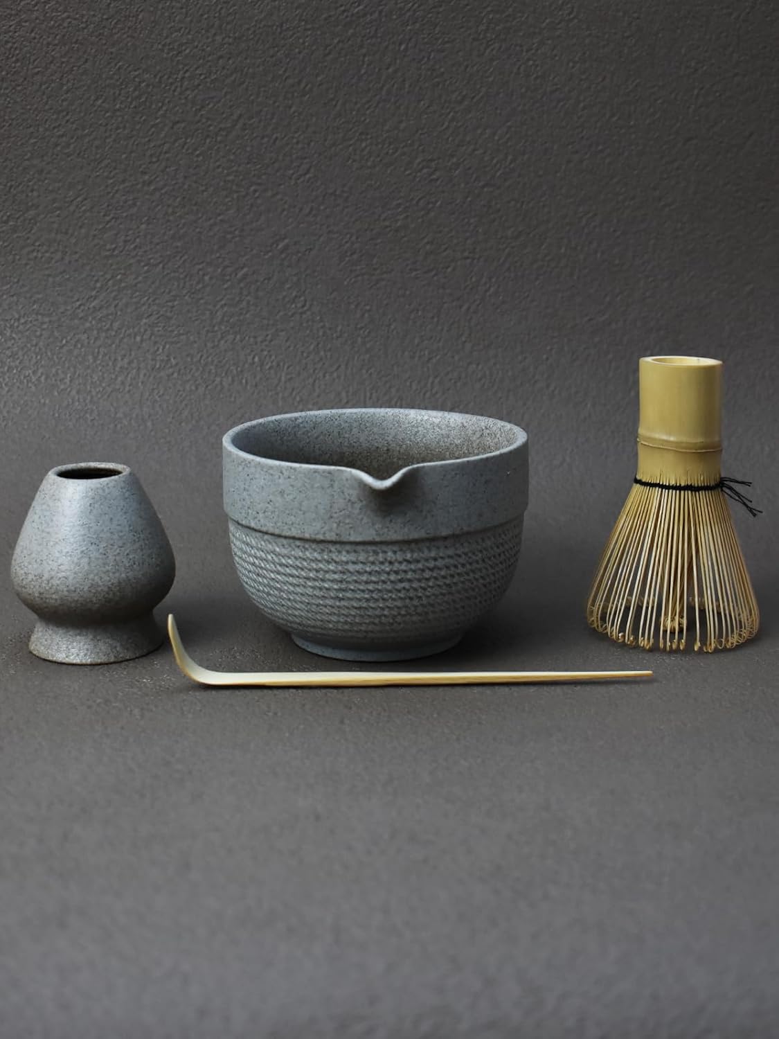Artcome Minimalist Matcha Tea Set – 4-Piece Japanese Matcha Kit with Matte Speckled Ceramic Bowl & Spout, Bamboo Whisk, Holder, Scoop & Manual – Zen-Inspired Wabi-Sabi Tea Ceremony Gift Set
