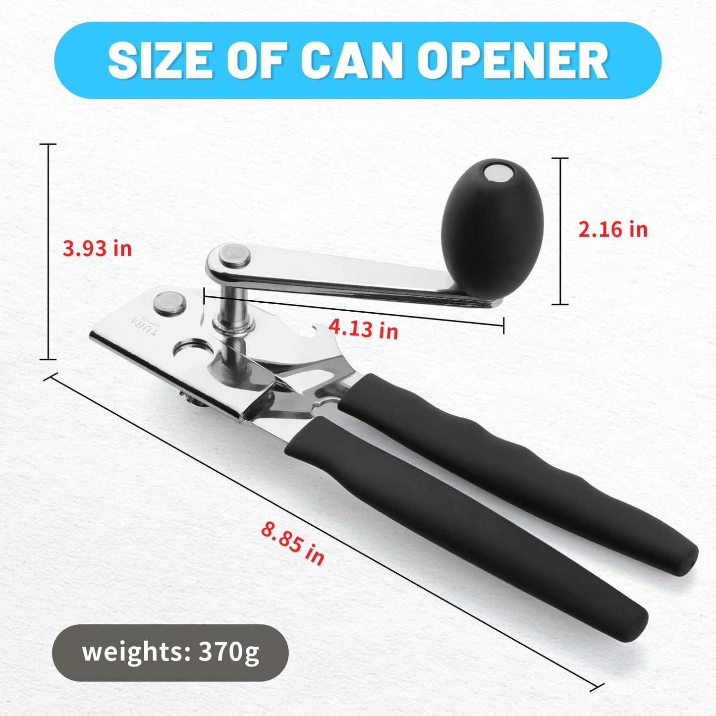 Commercial Can Opener,Stainless Steel Heavy Duty Hand Crank Can Openers with Comfortable Extra-long Handles,Ergonomic Design,Black