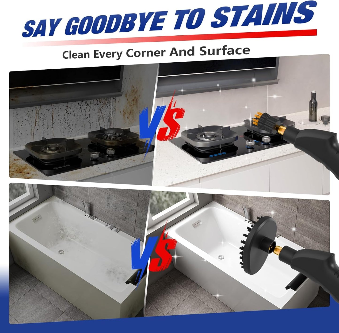 TOTTE Handheld Pressurized Steam Cleaner, 2500W Pressure Portable Cleaner with 3 Brush, 6-gears adjustable for Home Use, Floor, Kitchen,Bathroom, Car (Red)