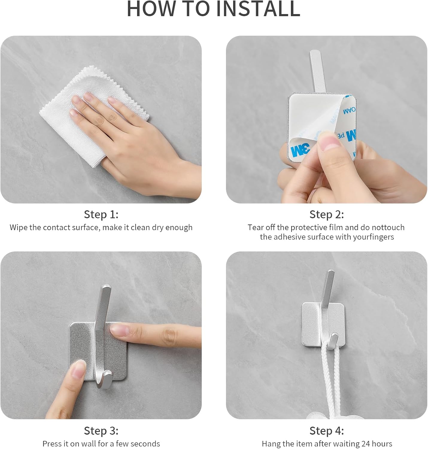 Paoli Heavy Duty Adhesive Hooks,Self-Adhesive Hooks Multiple Colors and Styles 30 lb Maximum Load for Home Schools and Offices (4pc, Silver)