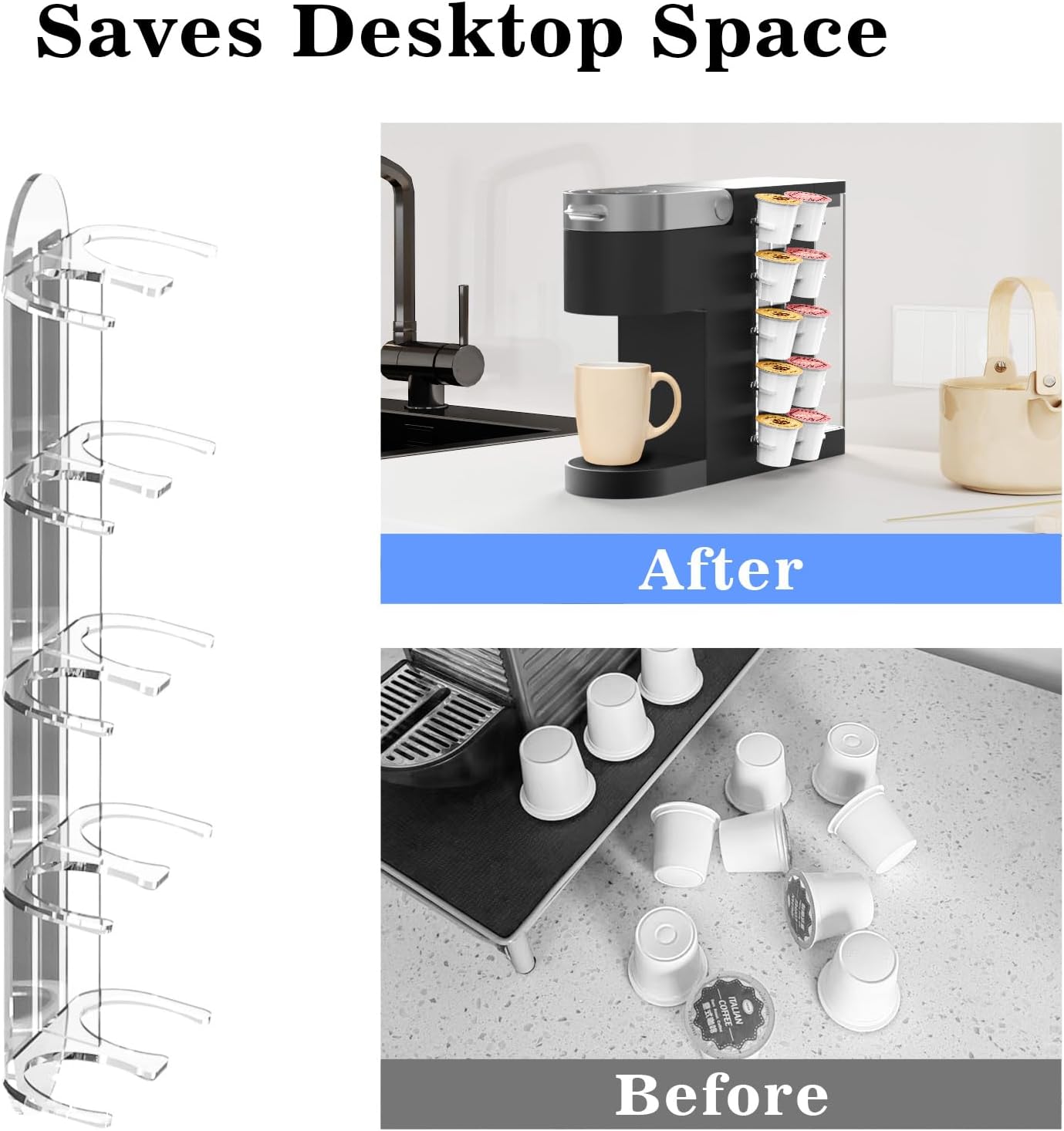 NiHome Acrylic Coffee Pod Holder for Keurig, Side Mount Coffee Pod Capsule Organizer & Storage for K-Cup Pods, Space-Saving for Small Countertops (Clear, 1 Pack for 10 K Cups)