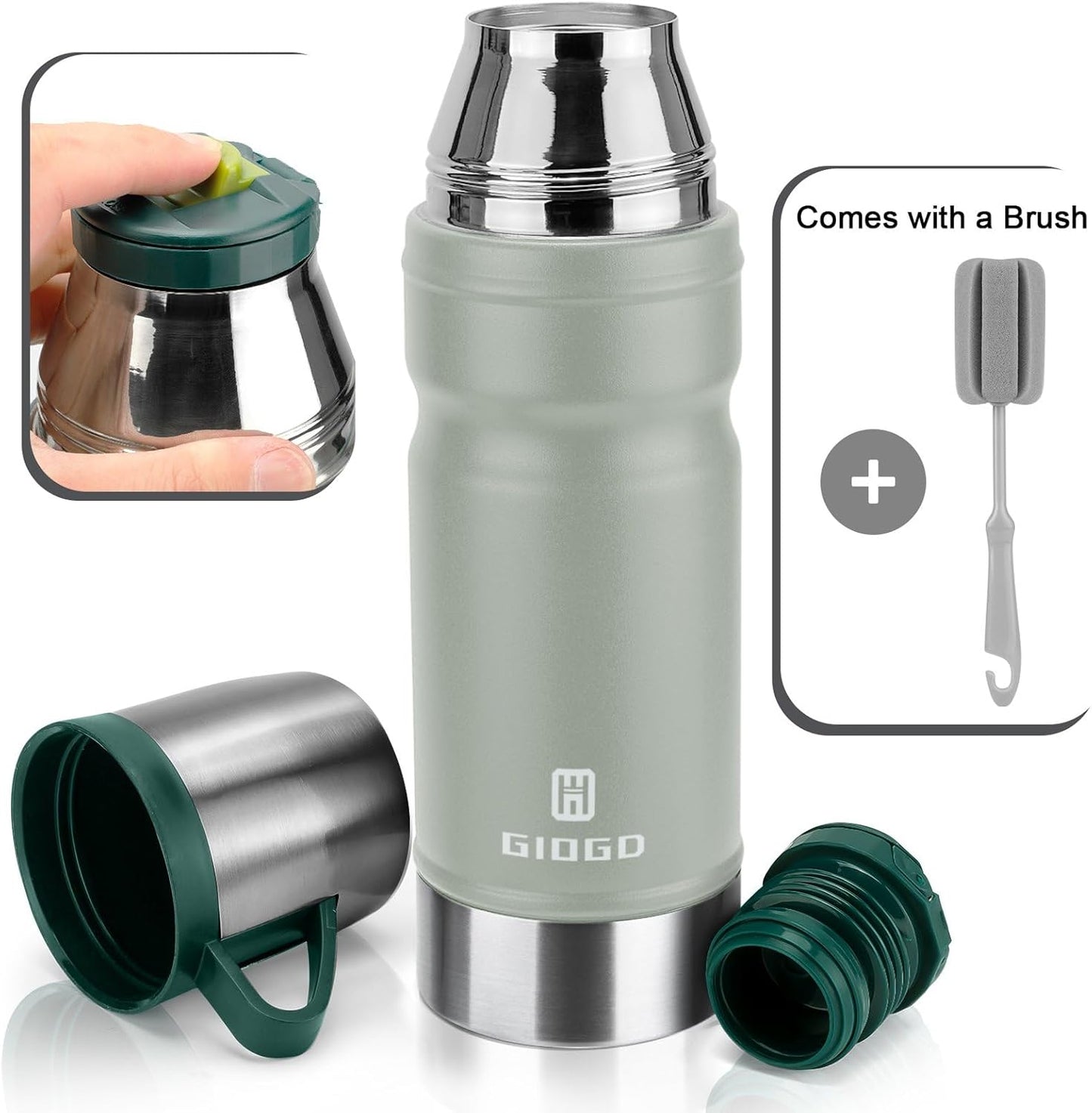 Vacuum Insulated Water Bottle Thermo Water Flask with Cup 680ml/23oz Stainless Steel Thermal Water Bottles Thermo for Hot and Cold Drinks Coffee Water(Light Gray,Set)