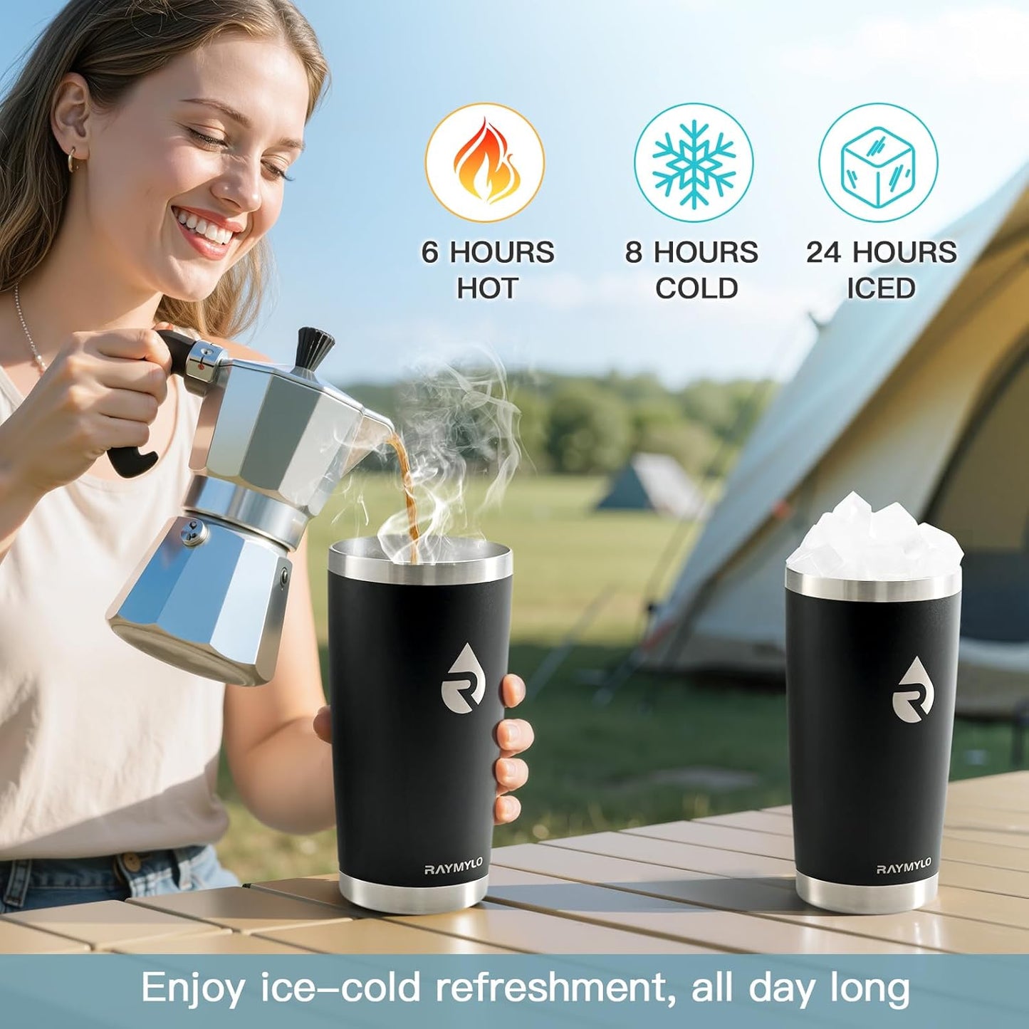 20 oz Coffee Tumbler - Insulated Stainless Steel Travel Mug for Hot/Cold, Spill Proof with BPA-Free Detachable Lid, Coffee Cup Fits Most Car holder, Includes Chic Stickers, Magic Black