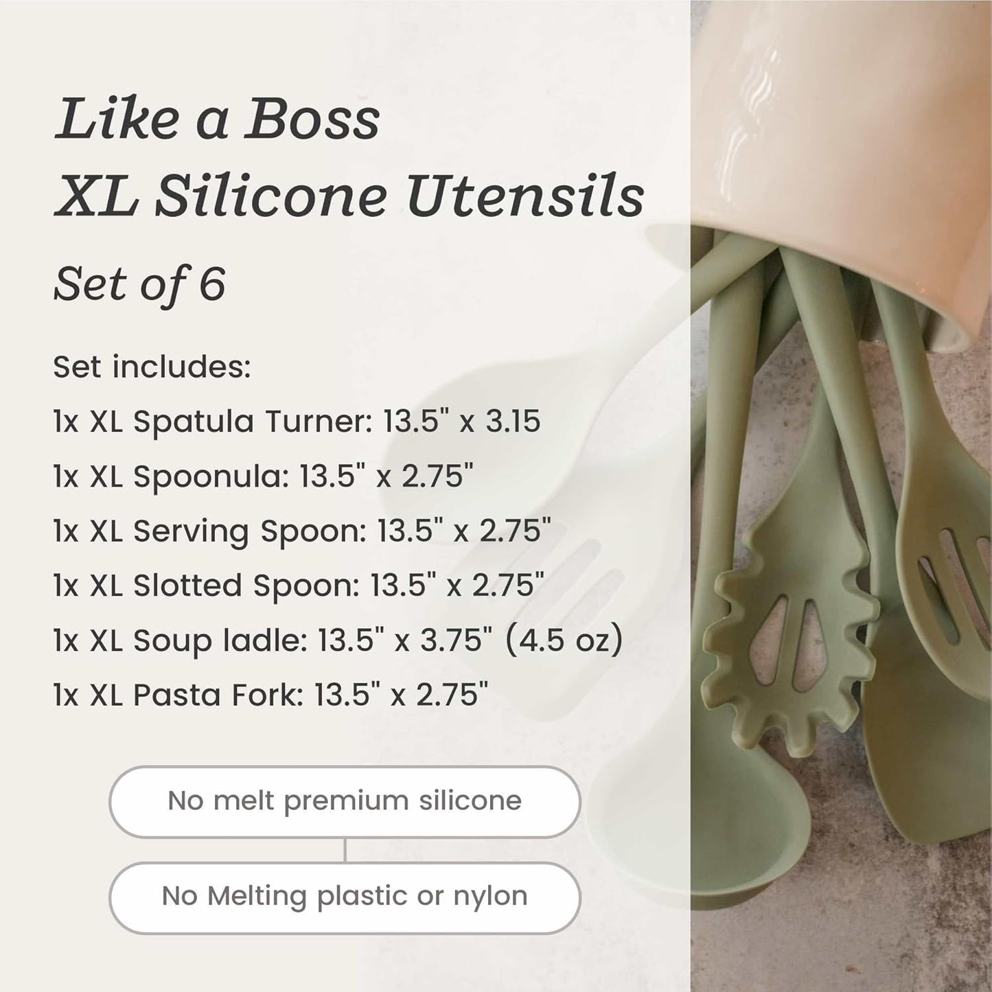 Starpack 'Like a Boss' XL Premium Silicone Cooking Utensils Set (6 Pcs) - Heat Resistant Kitchen Utensils 600°F - Non-Stick Silicone Utensil Set - Large Kitchen Utensils Set for Cooking & Serving