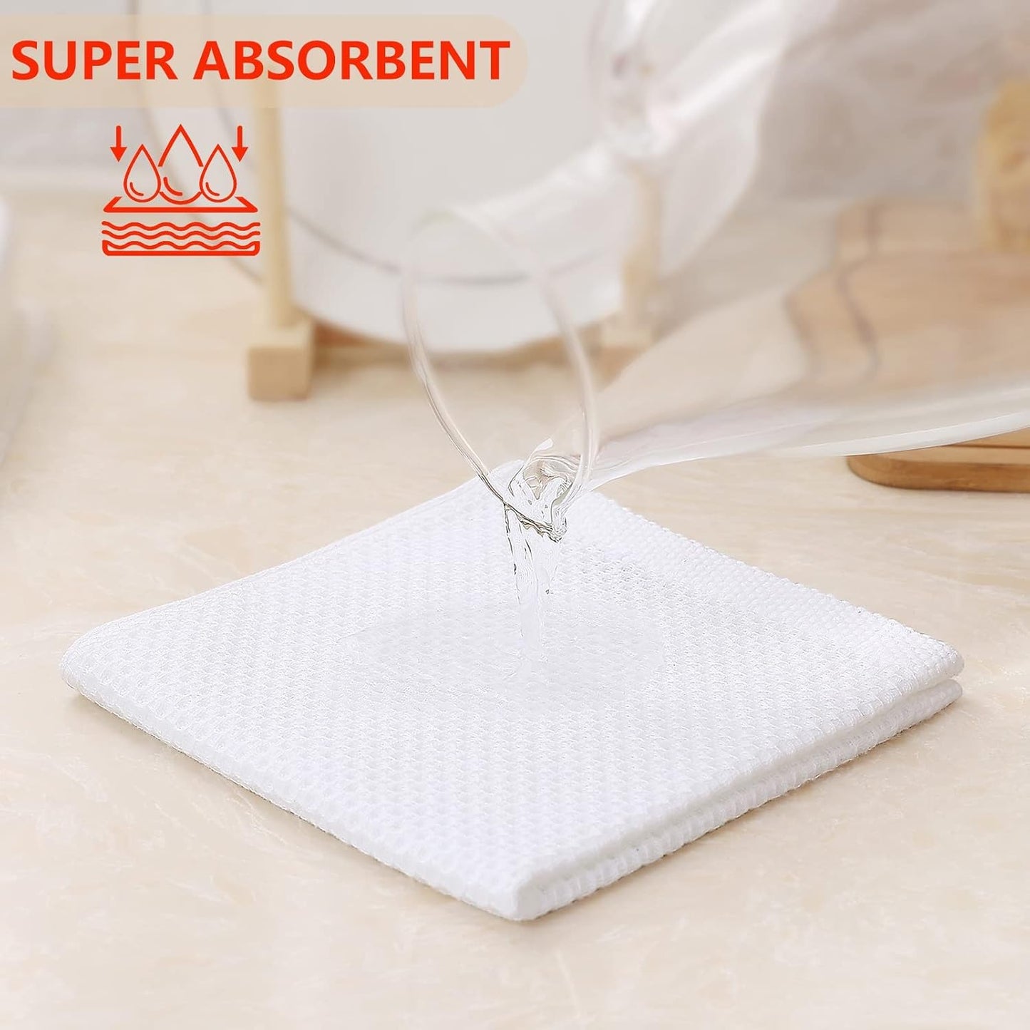 Kitinjoy 100% Cotton Kitchen Dish Cloths, 12 Pack Waffle Weave Ultra Soft Absorbent Dish Towels for Drying Dishes Quick Drying Kitchen Towels Dish Rags, 12 X 12Inch, White
