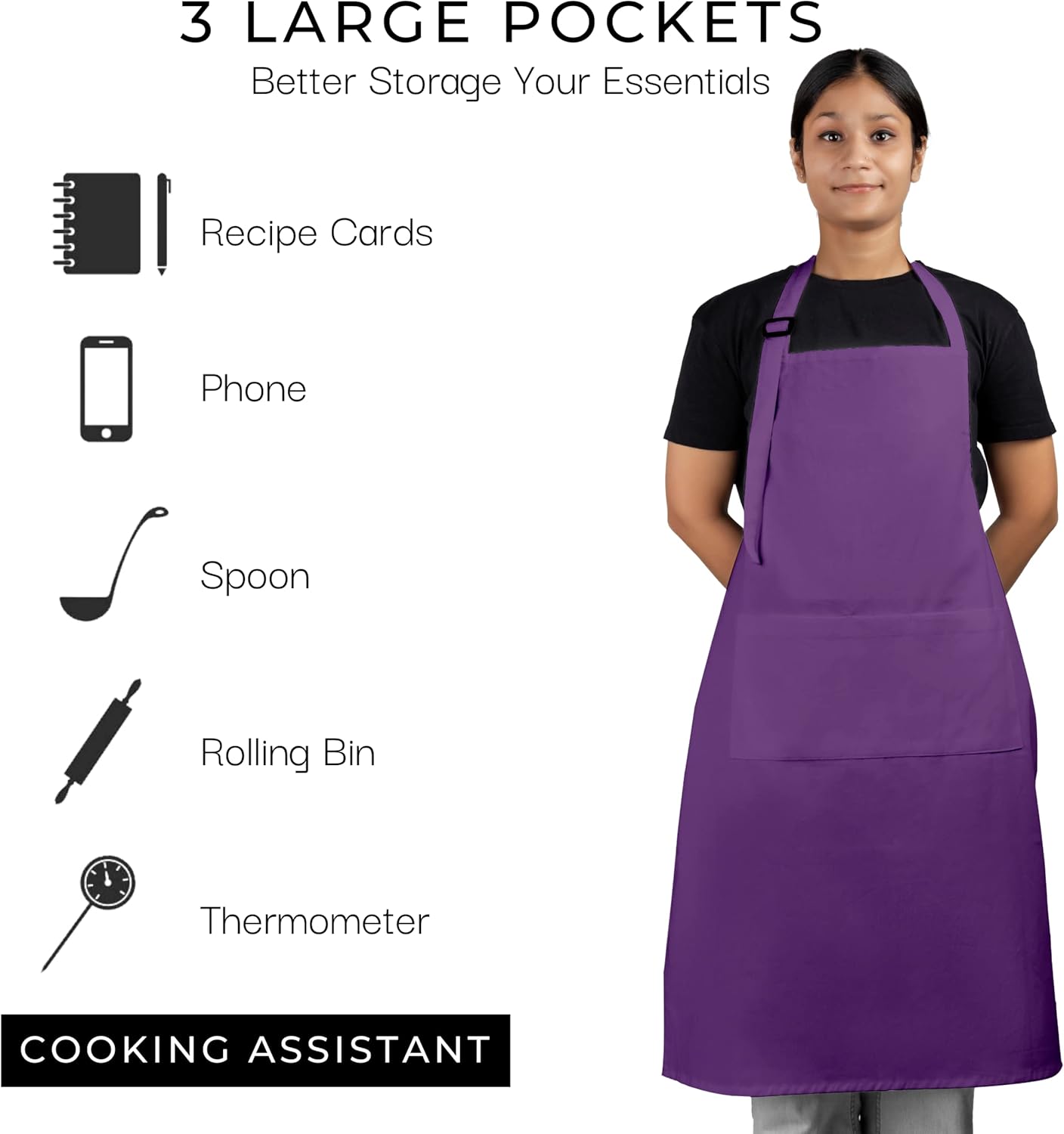 RAJRANG 100% Cotton Cooking Apron with 3 Pockets Kitchen Chef BBQ Adjustable Bib Aprons for Women Men