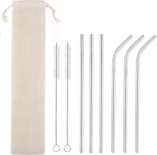 dcieiosul Set of 6 Reusable Metal Straws, 8.5'' Long Stainless Steel Straw with Cleaning Brushes and Case, Drinking for 20 oz Tumblers.