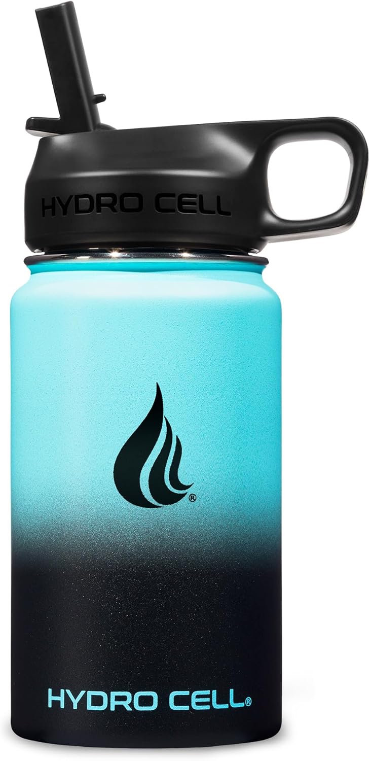 HYDRO CELL Stainless Steel Insulated Water Bottle with Straw - For Cold & Hot Drinks - Metal Vacuum Flask with Screw Cap and Modern Leakproof Sport Thermos for Adults (Teal/Black 14oz)