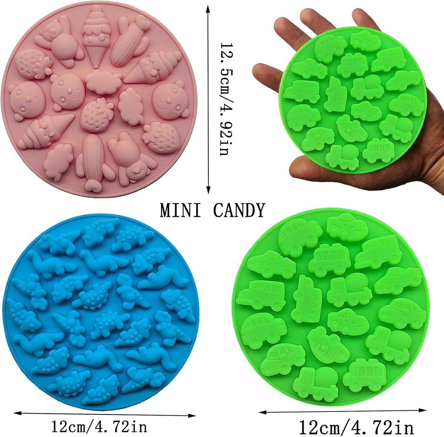 Gummy Candy Molds - Silicone Gummy Bear/Dinosaur/Car Molds for Kids,Non-stick and Bpa Free for Mini Candy Chocolate Gummies Baking