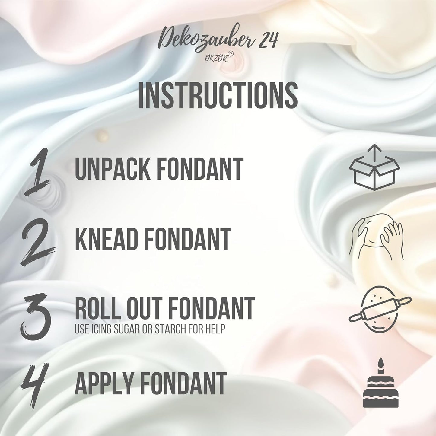 Dekozauber24 Fondant icing multipack, 5 pastel colors, 3.5oz (100g) rolled fondant per color, for cakes, cupcakes and figurines in pastel colored green, blue, pink, peach and yellow (PASTEL)