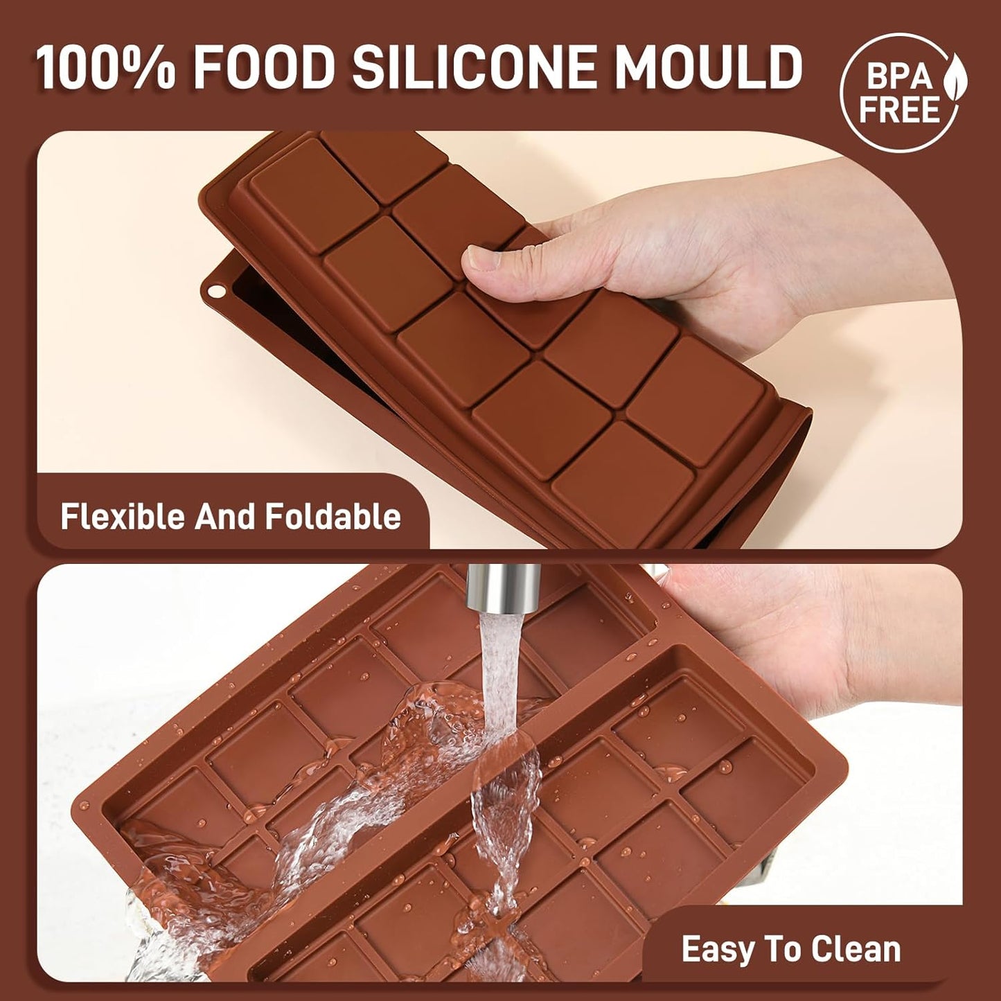 2 Pcs Chocolate Molds Silicone, Deep Chocolate Bar Mold, Non-Stick Food Grade Chocolate Mold for Dubai Chocolate Bar Pistachio, Candy and Chocolate Making - 20 Square Shape