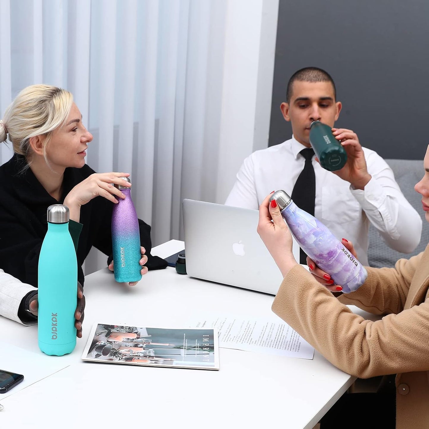 BJPKPK 25oz Insulated Stainless Steel Water Bottles,Sports Water Bottles Keep Cold for 24 Hours and Hot for 12 Hours,Orange Cap