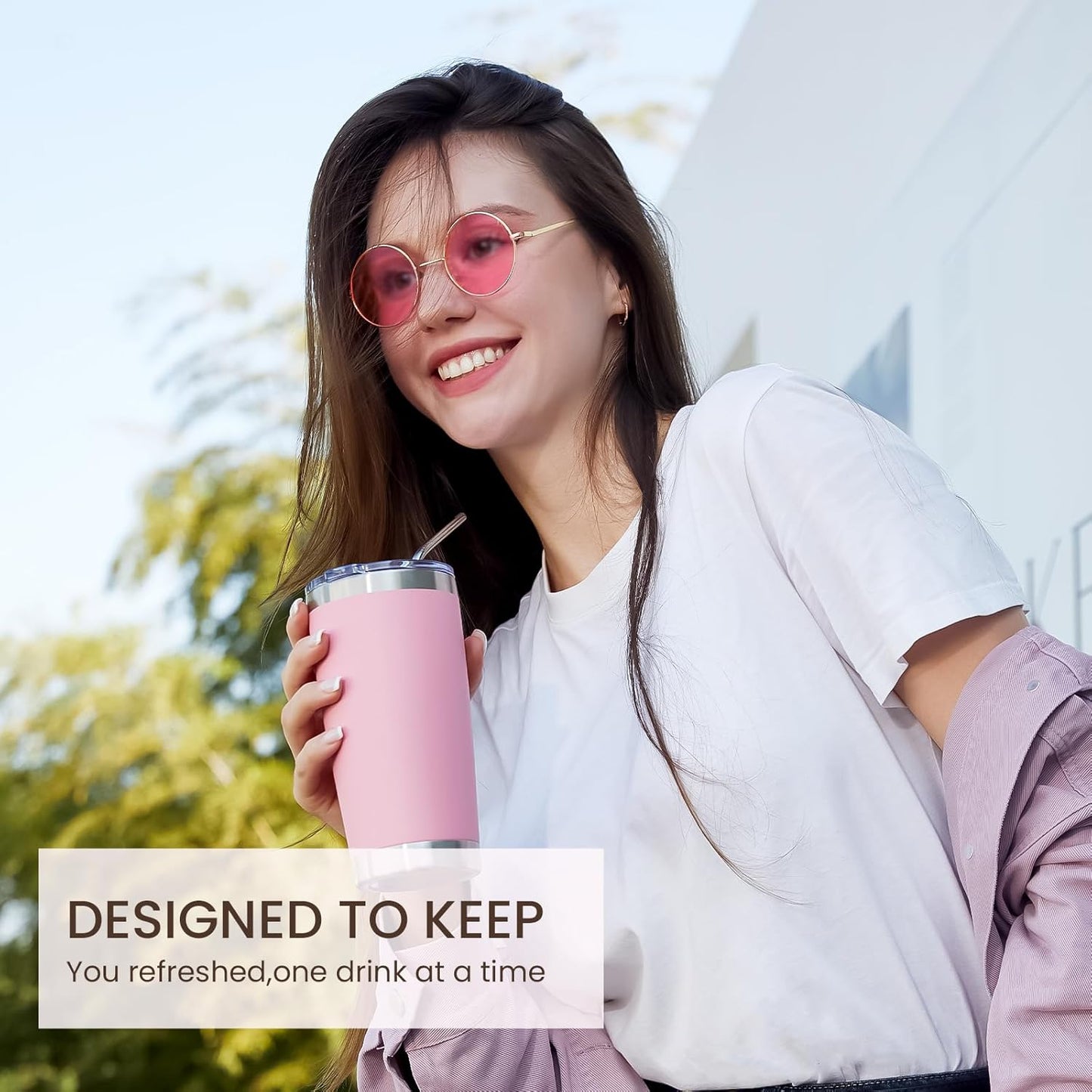 MEWAY 20oz Tumbler 12 Pack Double Wall Vacuum Insulated Travel Mug Bulk, Stainless Steel Tumblers with Lid and Straw, Durable Powder Coated Coffee Cups for Cold & Hot Drinks (Pink, 12)