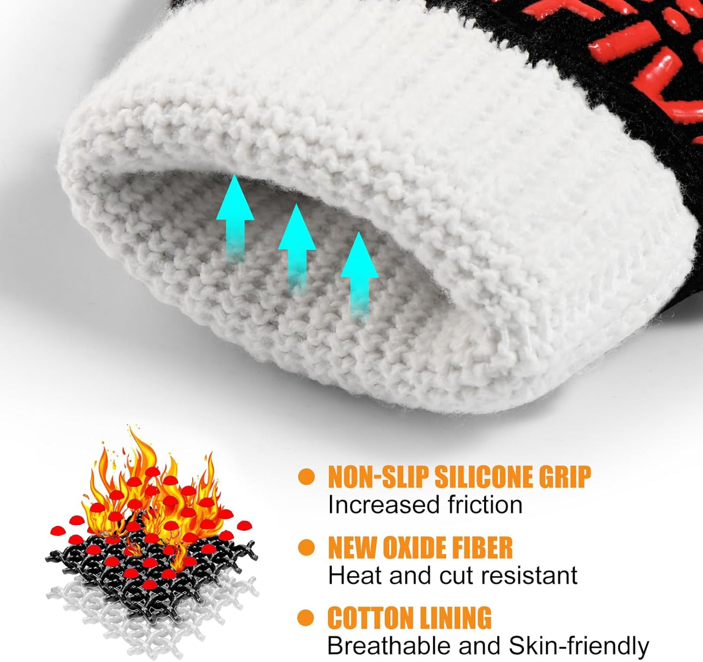 BBQ Gloves, Oven Gloves, 1472°F Extreme Heat Resistant Barbecue Gloves, Silicone Non-Slip Oven Mitts, Kitchen Gloves for Cooking, Grilling, and Baking (Red)