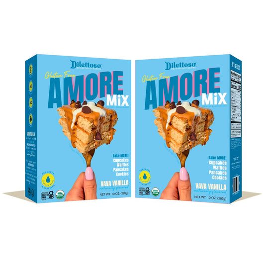 Dilettoso's Organic Gluten-Free Oat Flour Baking Mix | Vanilla | Pancakes, Waffles, Cupcakes, Brownies, and Cookies | 10oz AMORE Mix (2 Boxes)