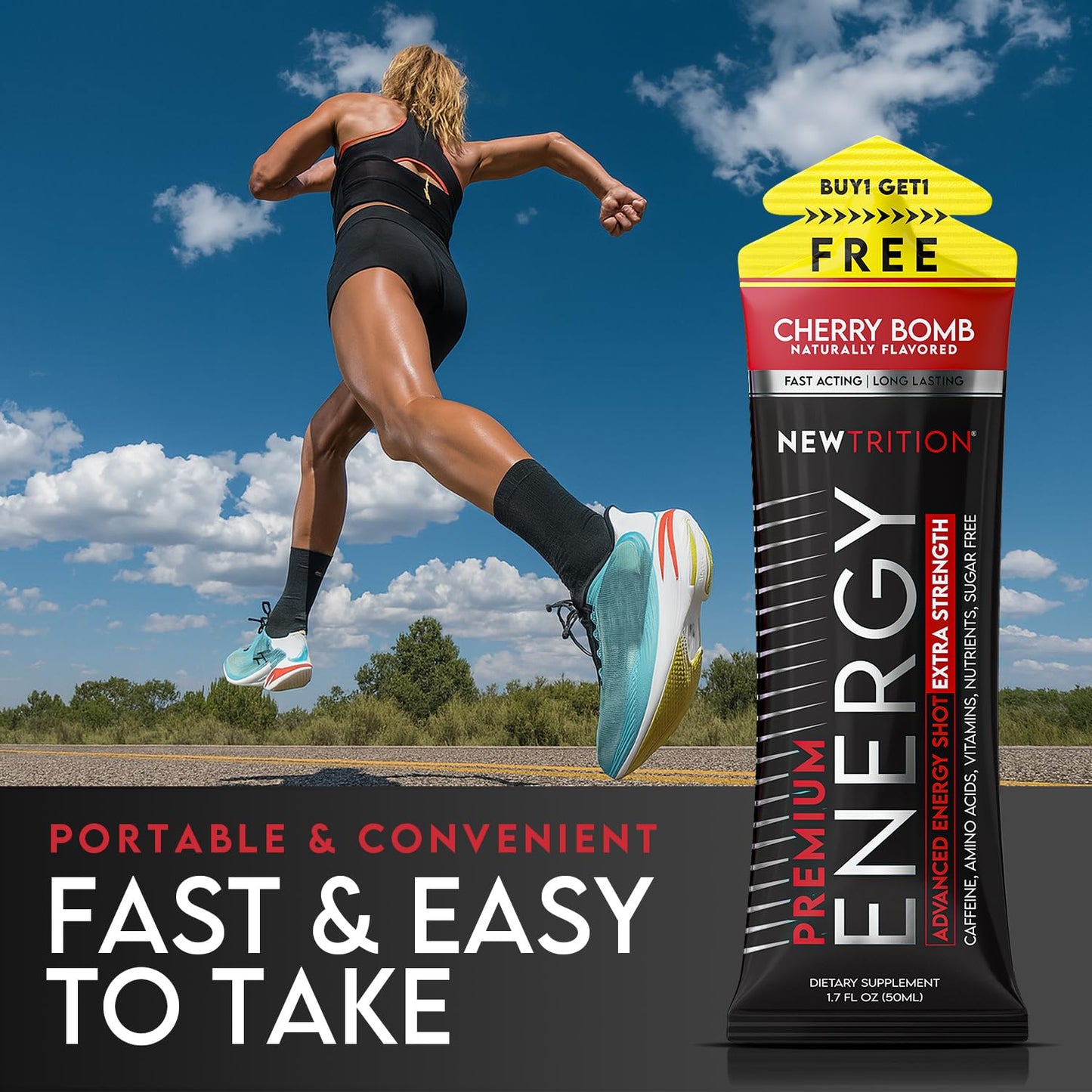 NewTrition® Extra Strength Energy Shots, 250mg Caffeine Energy Shots with Vitamin B & Amino Acids, Sugar-Free Vitamin Energy Shot, 1.7 fl oz (Pack of 24, Cherry Bomb)
