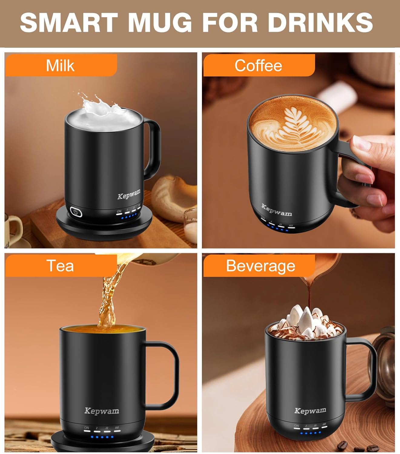 Heated Coffee Mug T1-14oz Fast Heating & Longer Battery Life Self Heating Coffee Mug Hot to 149℉ - Touch & App Controlled Mug Coffee and Hot Beverage Warmer, Gifts for Women and Men