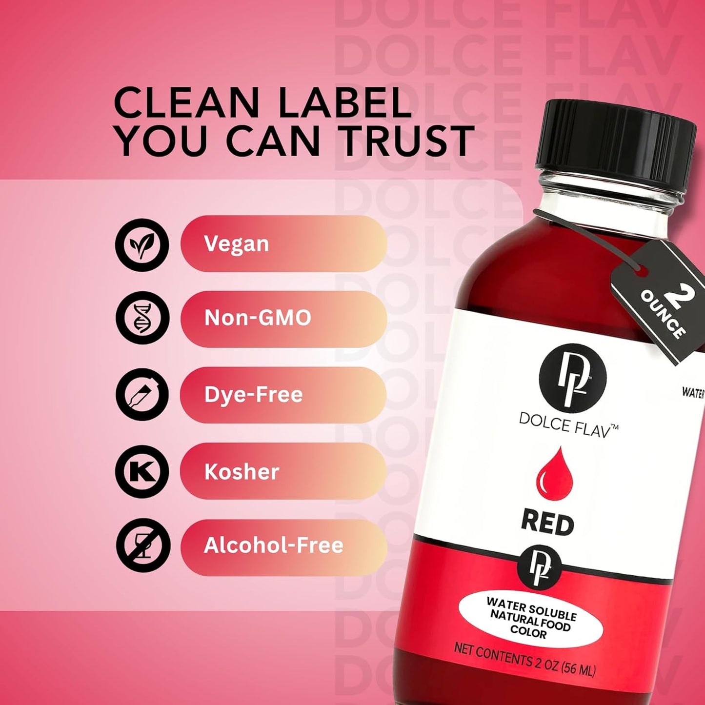 Dolce Flav Natural Red Food Coloring – Vivid Plant-Based Color from Beets | 2 oz Water-Soluble Liquid Dye for Baking, Drinks & Frostings | Graduated Dropper Included | No Artificial Dyes | Kosher | Made in USA