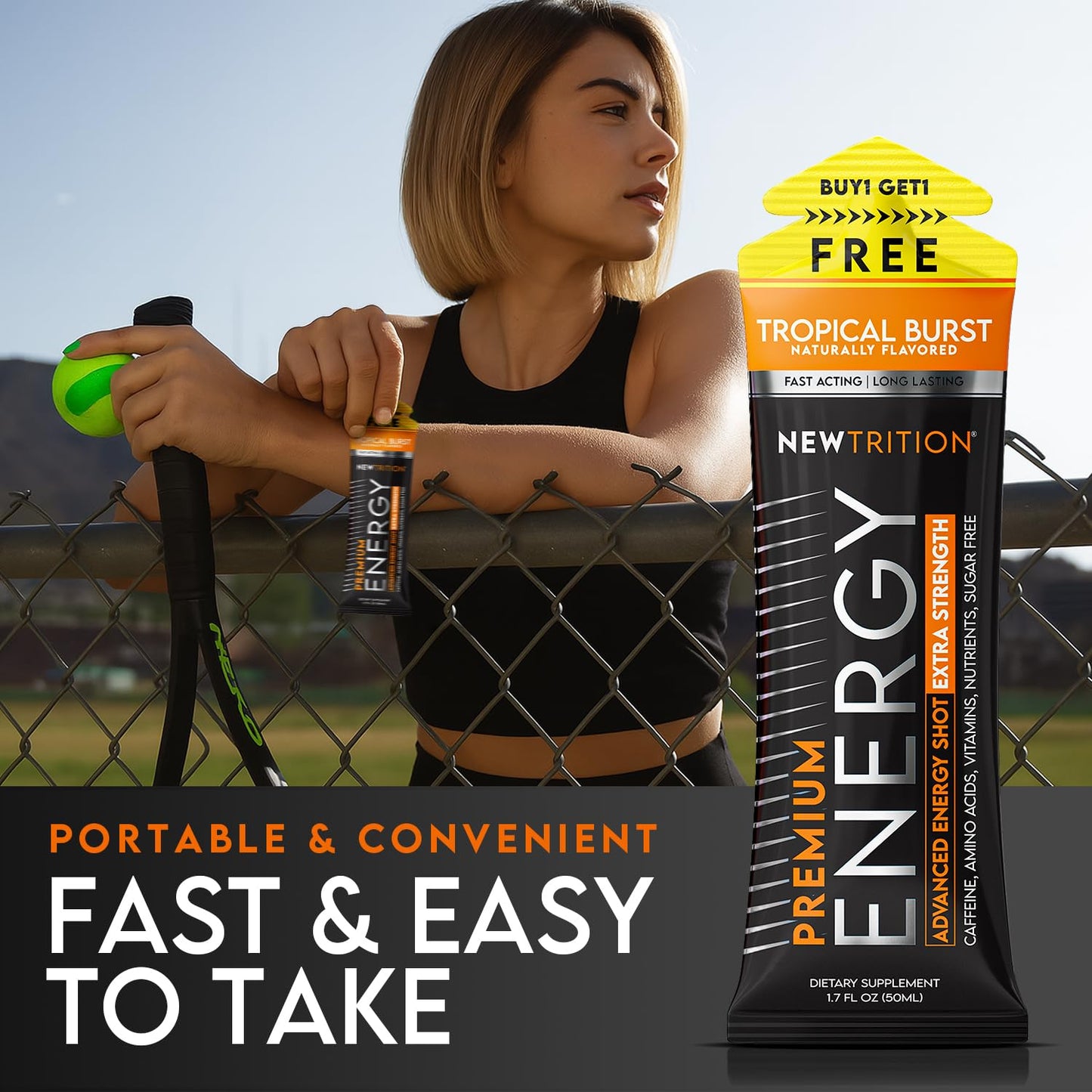 NewTrition® Extra Strength Energy Shots, 250mg Caffeine Energy Shots with Vitamin B & Amino Acids, Sugar-Free Vitamin Energy Shot, 1.7 fl oz (Pack of 12, Tropical Burst)