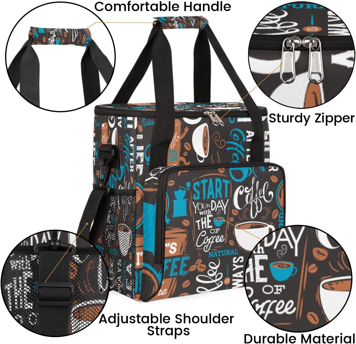 Blue Coffee Cafe Maker Carrying Bag Travel Case Compatible with Keurig K-Mini or K-Mini Plus Portable Single Serve Coffee Brewer Case with Pockets for K-cup Pods