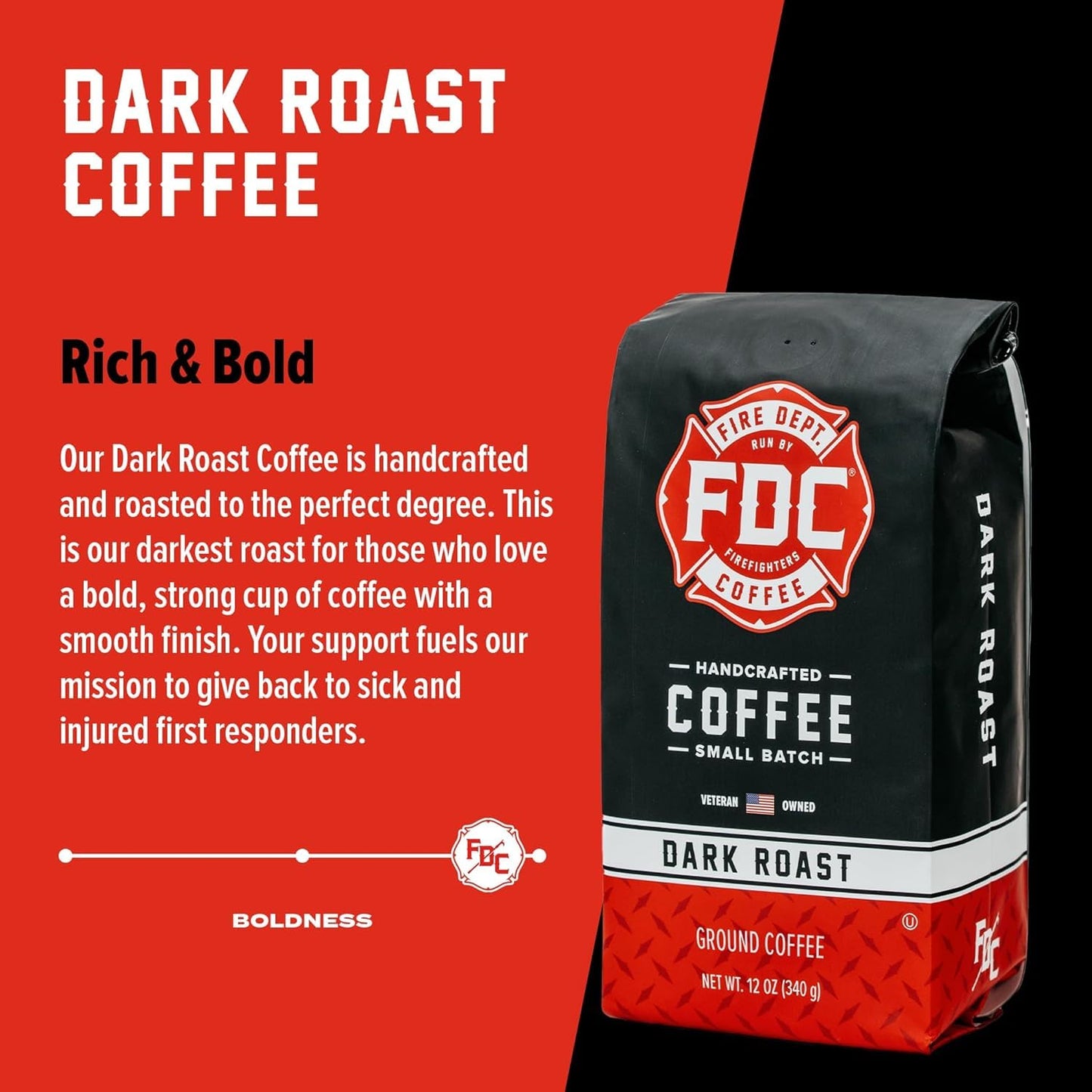 Fire Department Coffee - Gives Back to Firefighters - Dark Roast Coffee Beans - Bold & Smooth - Roasted in the USA - Veteran Owned (12 oz, Pack of 2)
