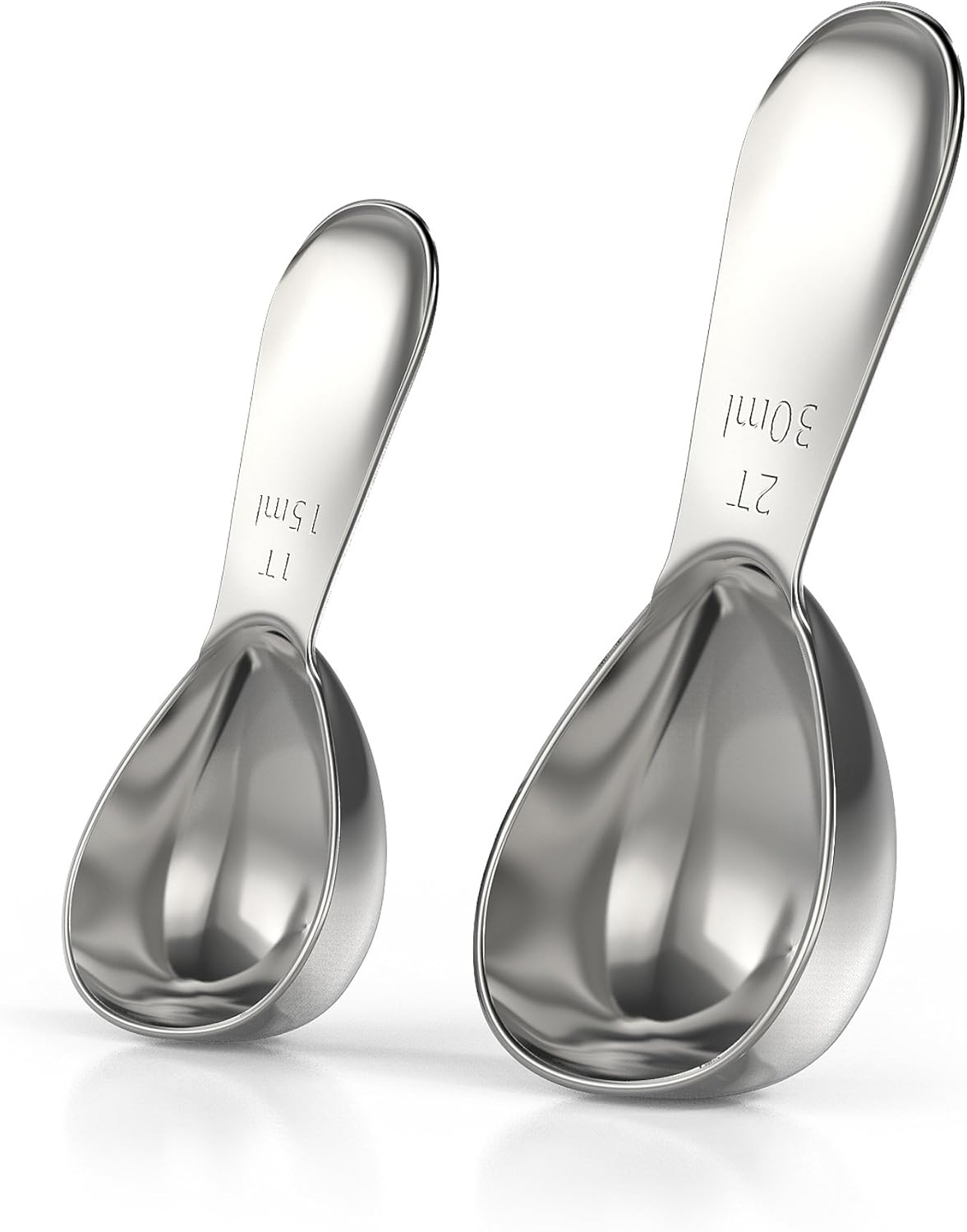 BALCI - Stainless Steel Coffee Scoop Set (1&2 Tablespoon, 15ml and 30ml) Exact Measuring Spoons for Coffee, Tea, Sugar, Flour and More!