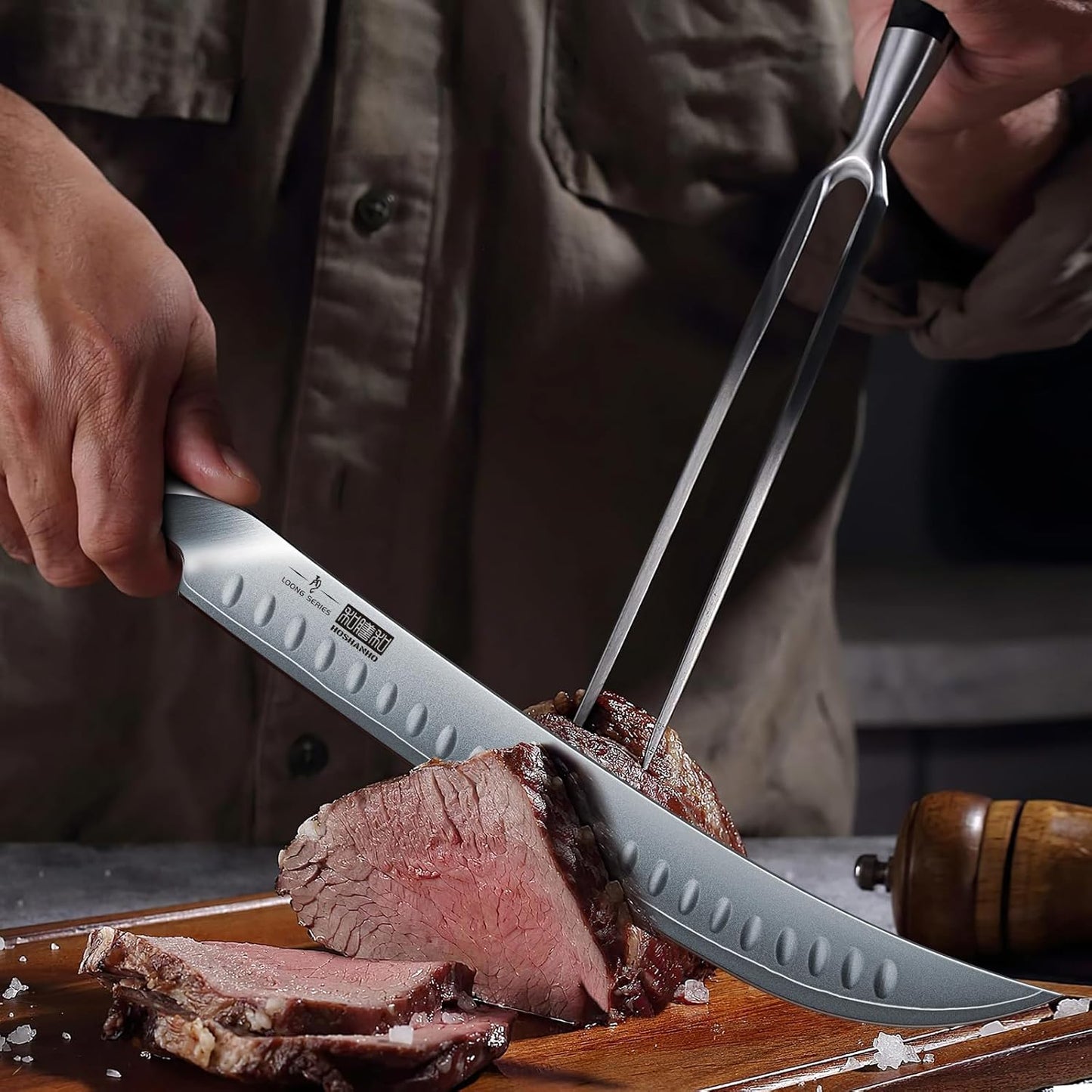 Carving Slicing Knife, 12 Inch Japanese High Carbon Steel Brisket Knife with Ergonomic Pakkawood Handle, Razor Sharp Curved Butcher Breaking Knives for Meat Cutting