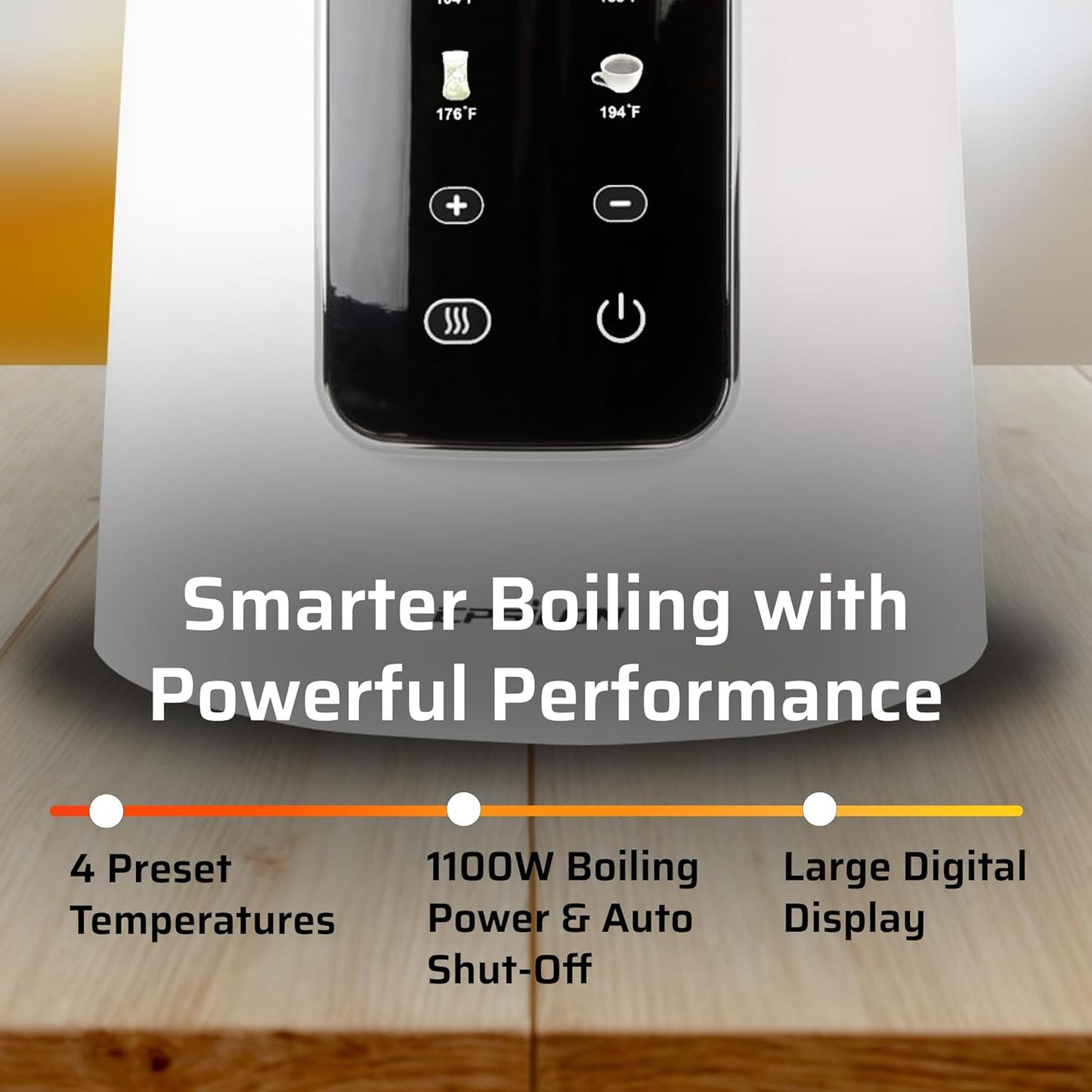 Epsilon LCD Electric Kettle 1500W - 1.7L Hot Water Tea Kettle with Digital Display, Temperature Control, Fast Boil, BPA-Free Electric Teapot with Auto Shut-Off & Boil Dry Protection