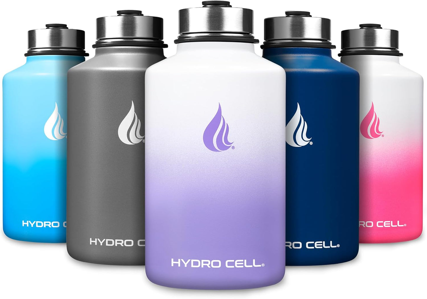 HYDRO CELL Stainless Steel Insulated Water Bottle with Straw - For Cold & Hot Drinks - Metal Vacuum Flask with Screw Cap and Modern Leakproof Sport Thermos for Adults (Lavender/White 64oz)