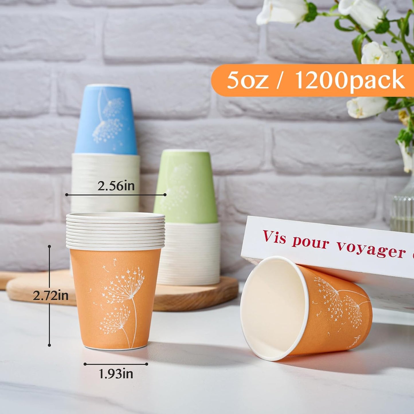 LITOPAK 1200 Pack 5 oz Paper Cups, Colorful Samll Disposable Paper Bathroom Cups for Parties, Travel, and Events