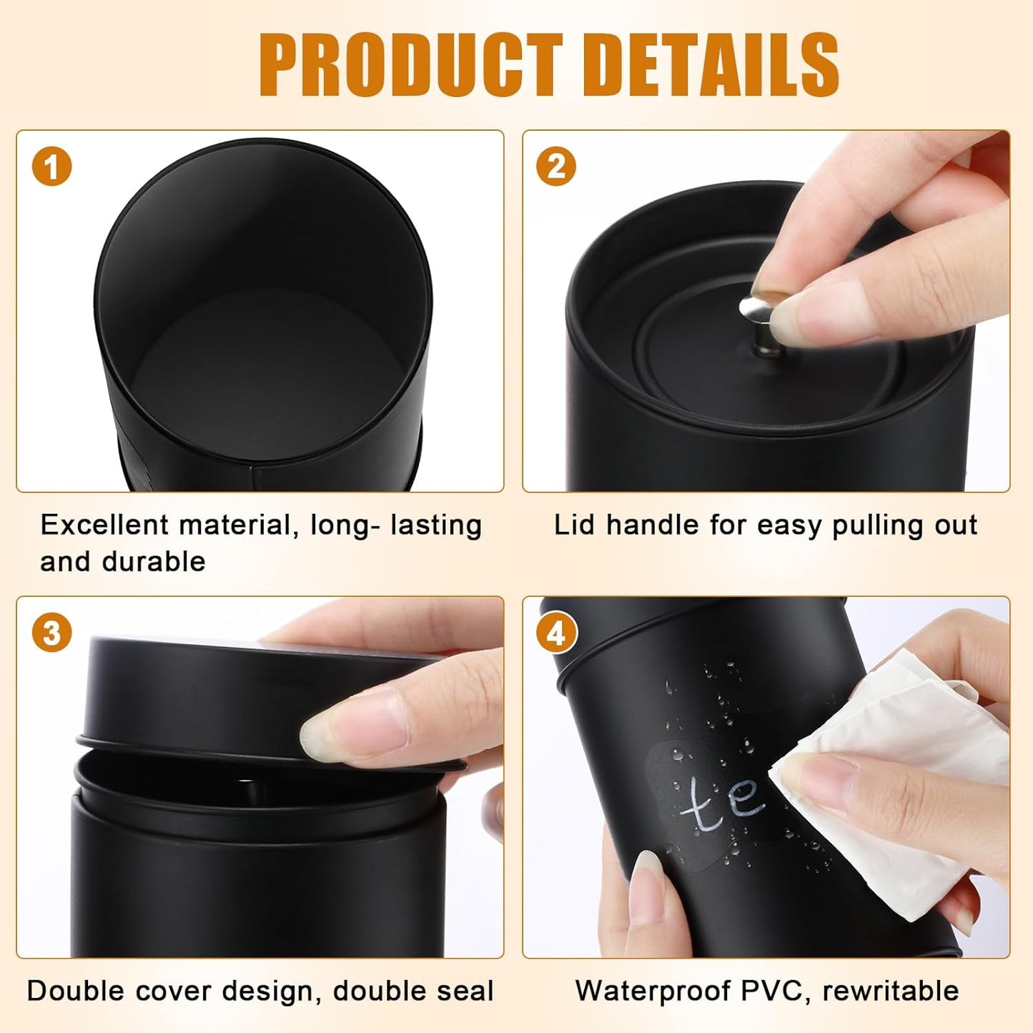 Tanlade 10 Pcs Tea Tin Canister Metal Round Can with Airtight Lid Double Sealed Tea Tin Canisters, with 1 Erasable Chalk Marker and 16 Stickers for Loose Leaf Coffee Sugar, 16 oz