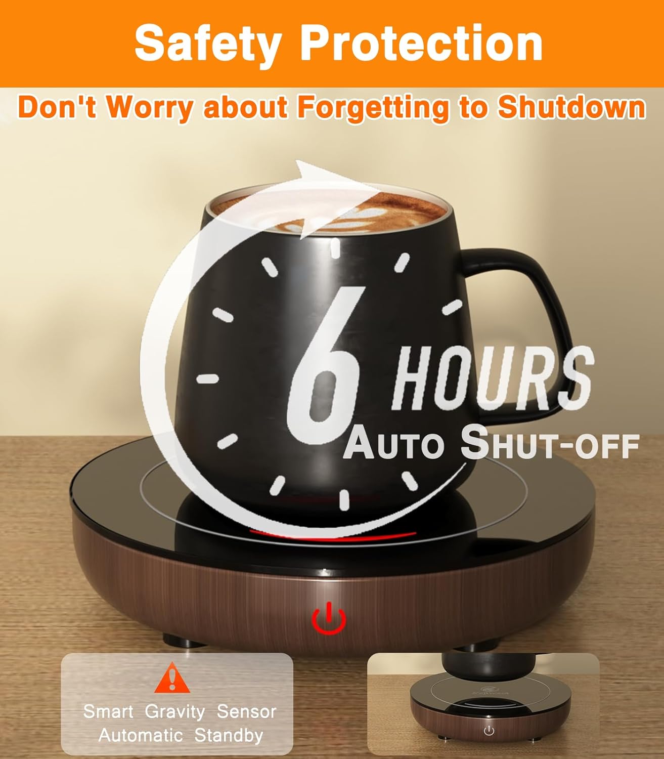 Coffee Mug Warmer with Gravity Sensor, Mug Warmer for Desk with LED Light, 3 Temp Settings & 6H Auto Shut Off Coffee Warmer, Electric Candle Warmer Plate for Beverage, Coffee, Tea, Milk