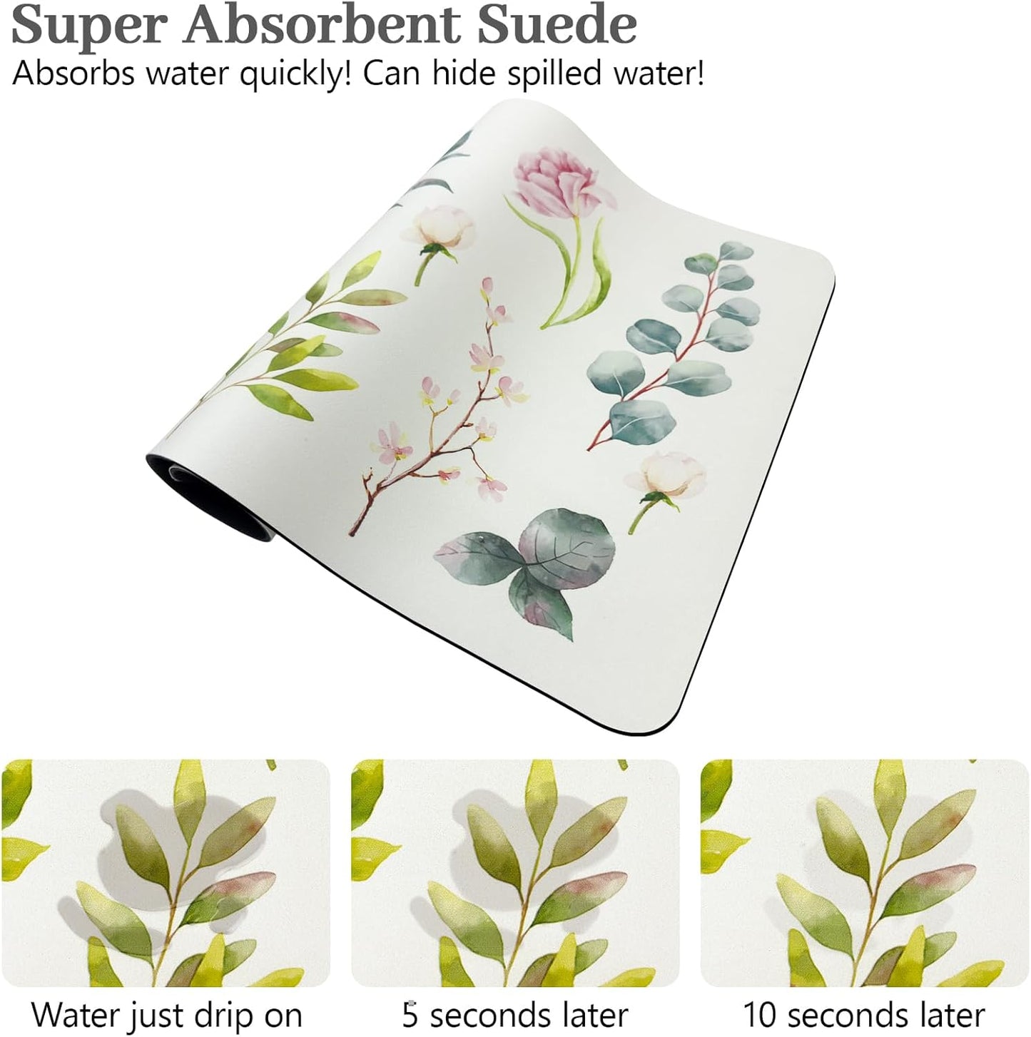 Bloss Dish Drying Mat, 12.2"x19.7" Absorbent Coffee Bar Mat with Waterproof Rubber Back, Fit Under Coffee Maker Machine/Kitchen Counter(Rose)