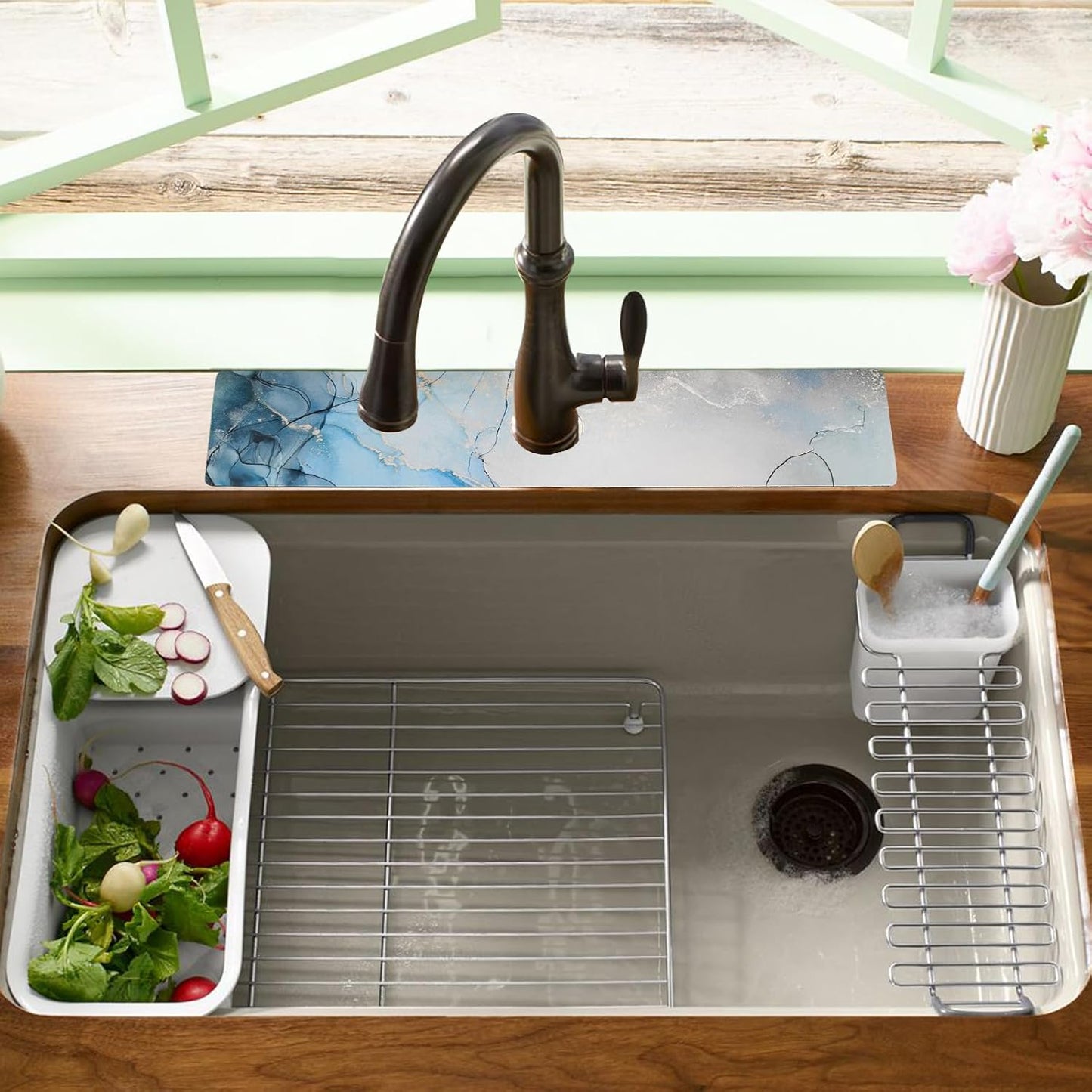 19.5" x 12" Dish Drying Mat & 24" x 5.5" Sink Splash Guard, Super Absorbent Drainer Rack Mat for Kitchen Counter Coffee Bar