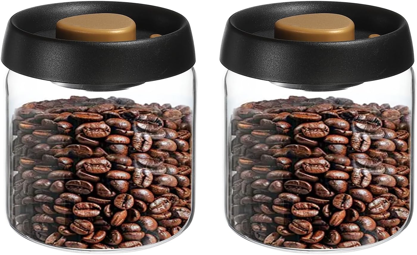 uxcell 2pcs Coffee Vacuum Container, 500ml/17oz Glass Coffee Bean Storage Container with Lids for Spices Biscuits Loose Leaf Tea, Black Gold
