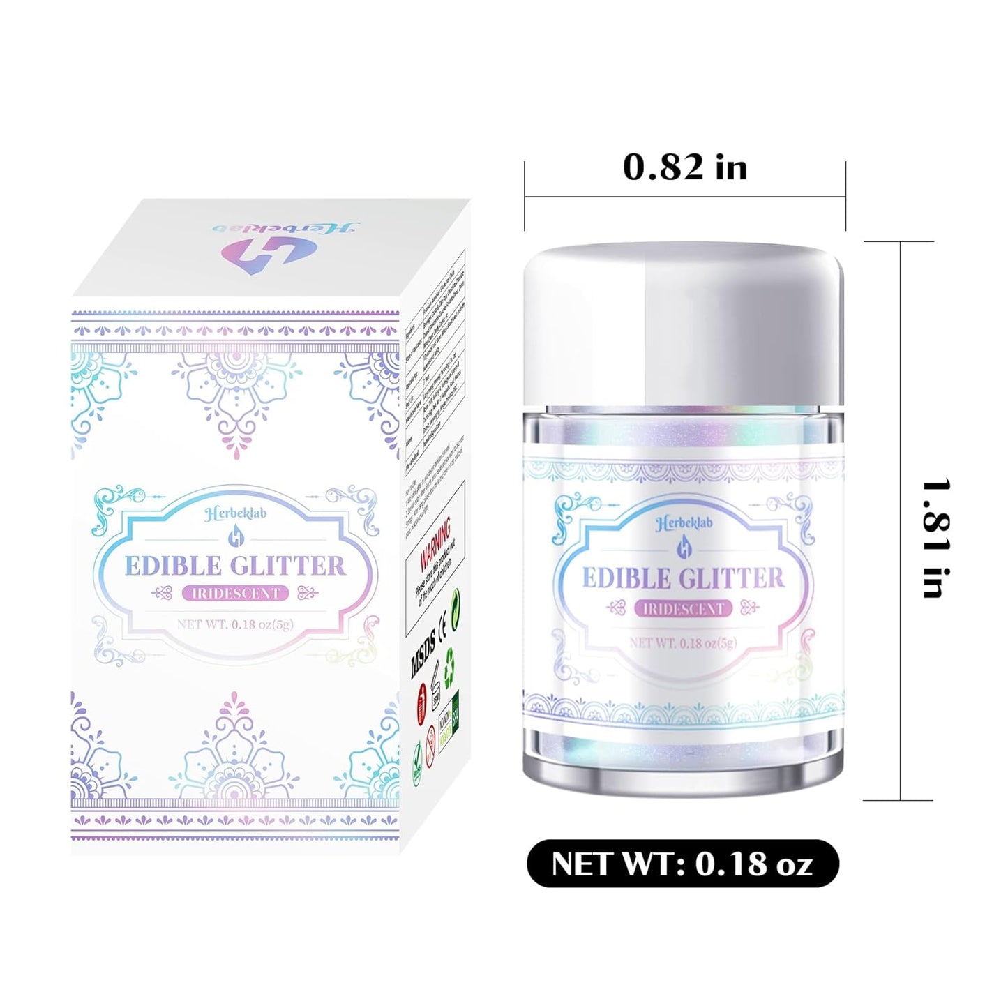 Iridescent Edible Glitter for Cocktails - Herbeklab Rainbow Luster Dust Edible Iridescent Drink Glitter Food Grade Shimmer Powder for Beverage Chocolate, 5g