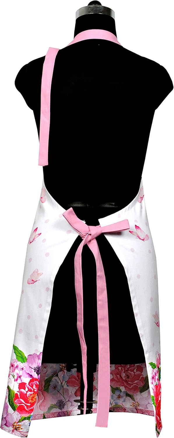 AMOUR INFINI Cotton Aprons for Women with Pocket, Adjustable Strap & Waist Ties - Washable Aprons for Baking, Cooking, Gardening (27.5 x 33 Inches - Spring Floral)