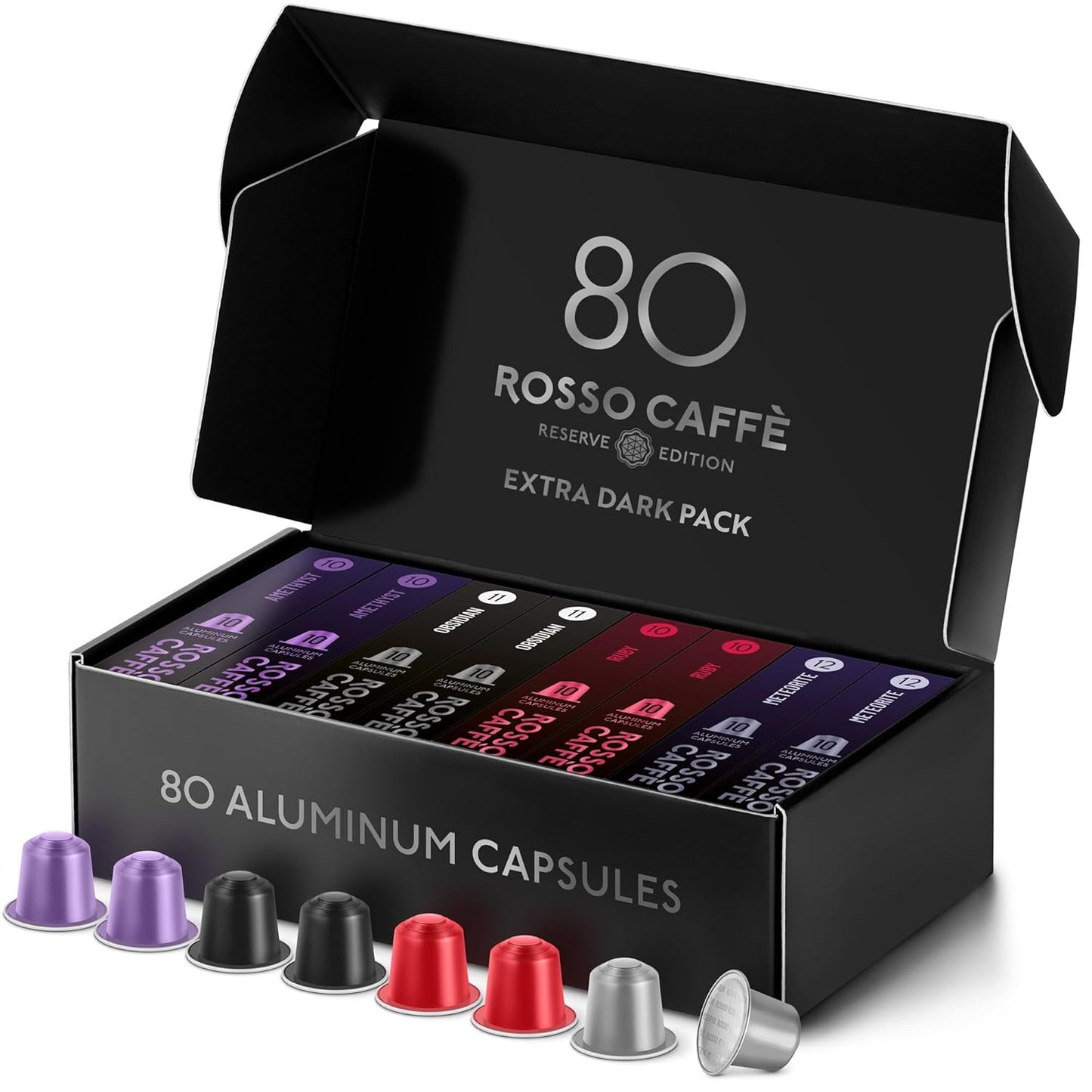ROSSO CAFFÈ Espresso Coffee Pods for Nespresso Original Machines - 80 Capsules Dark Roast Intense Pack, 4 Strong and Robust Flavors - Made in Italy