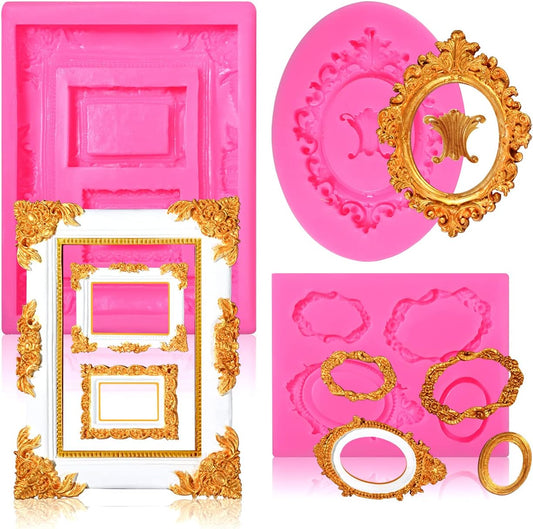 Sakolla Photo Frame Silicone Mold - 3 Pack Picture Fondant Candy Chocolate Molds Cake Decorating, Sugar, Gum Paste, Chocolate, Cookies, Resin, Polymer Clay - Pink