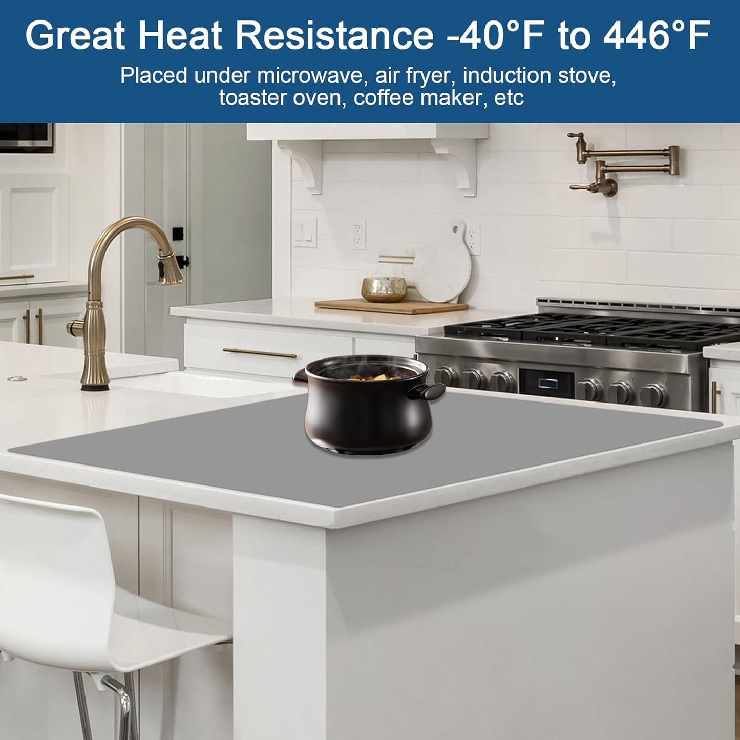 23.6"x15.7"(60cmx40cm) Silicone Mats for Kitchen Counter, Non-Slip Heat Resistant Countertop Protector, Waterproof Silicone Craft Mat for Kitchen Island, Black