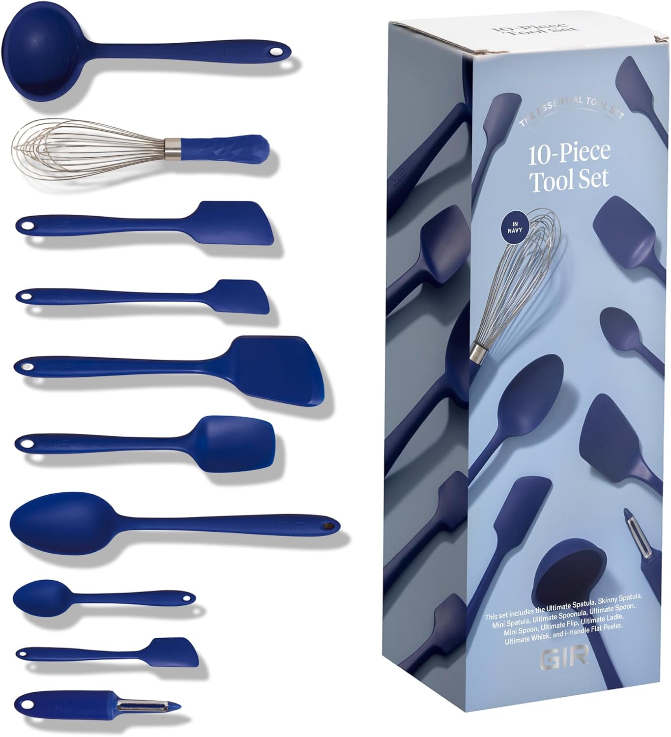 GIR: Get It Right Spatula Set - 10-Piece Silicone, Navy - Heat-Resistant Spatulas for Kitchen Use & Silicone Cooking Spoons - Dishwasher-Friendly Kitchen Utensils