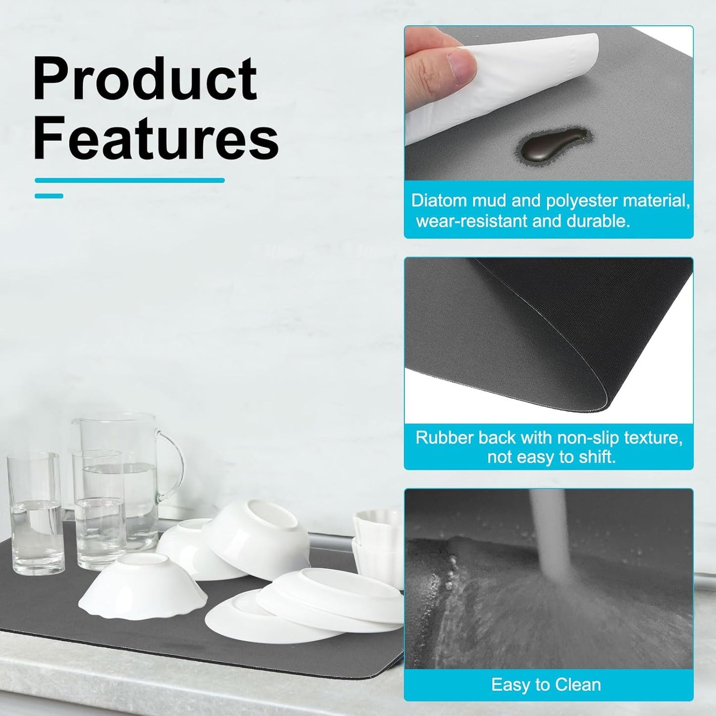 uxcell Silicone Mats for Kitchen Counter, 23.6" x 15.7" Non-Slip Countertop Protector Mat Heat Resistant Coffee Mat Waterproof Table Placemat, Dark Gray