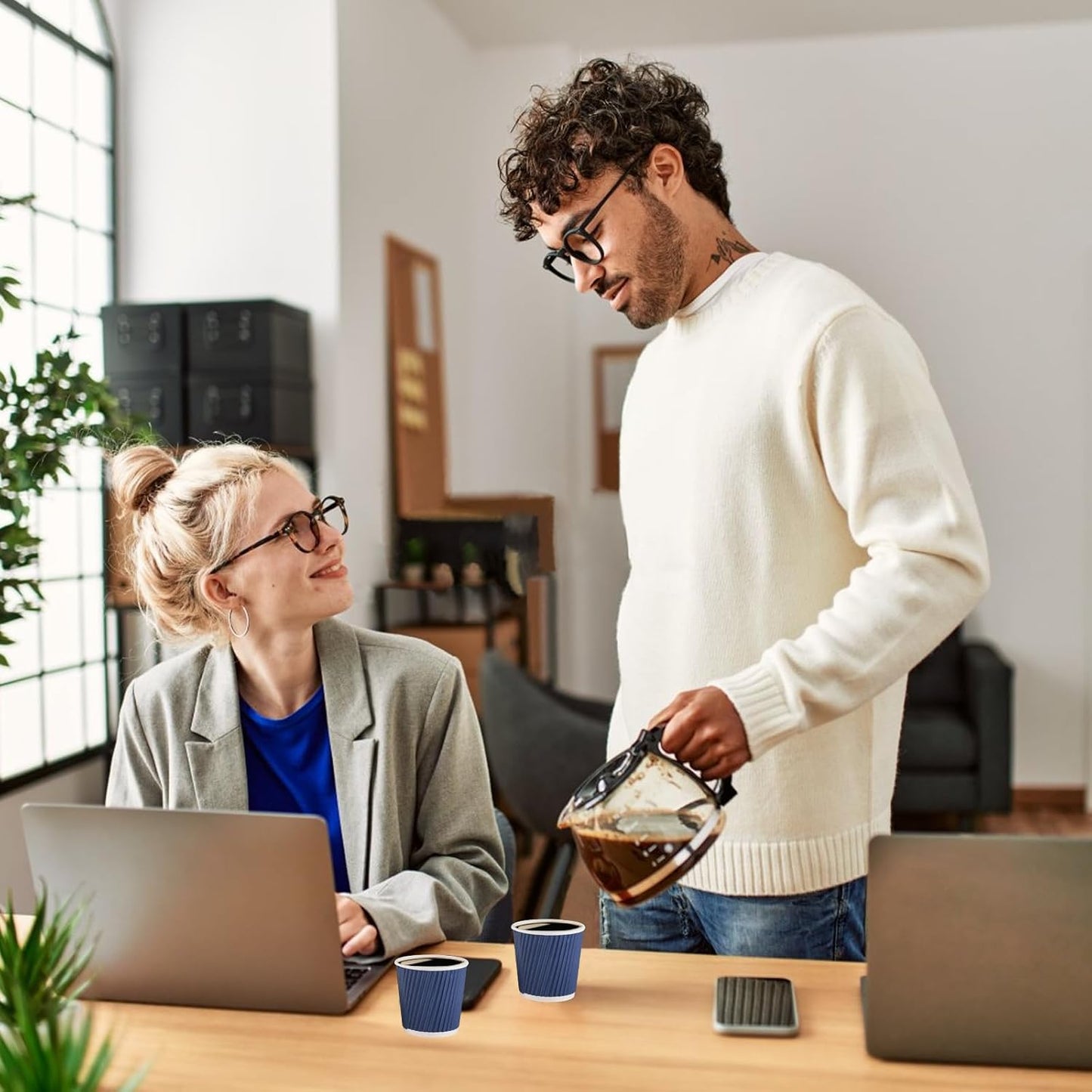 200 Pcs 4oz Paper Espresso Cups Ripple Wall Hot Cups For Coffee Disposable Coffee Cup Paper Hot/Cold Drinking Cups for Party, Picnic, Travel and Events (Blue)