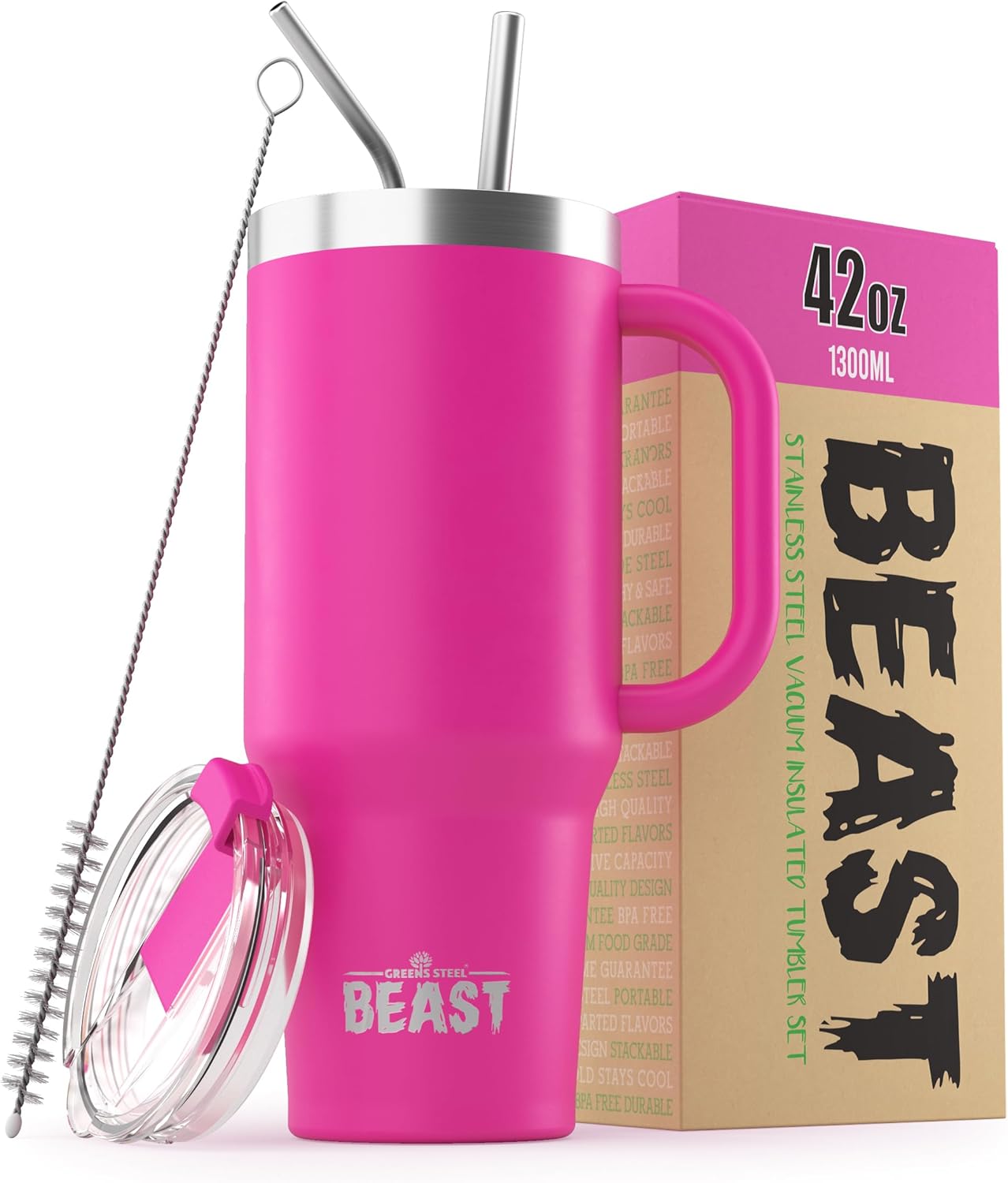 Beast 50 oz Tumbler Stainless Steel Vacuum Insulated Coffee Ice Cup Double Wall Travel Flask (Cupcake Pink)