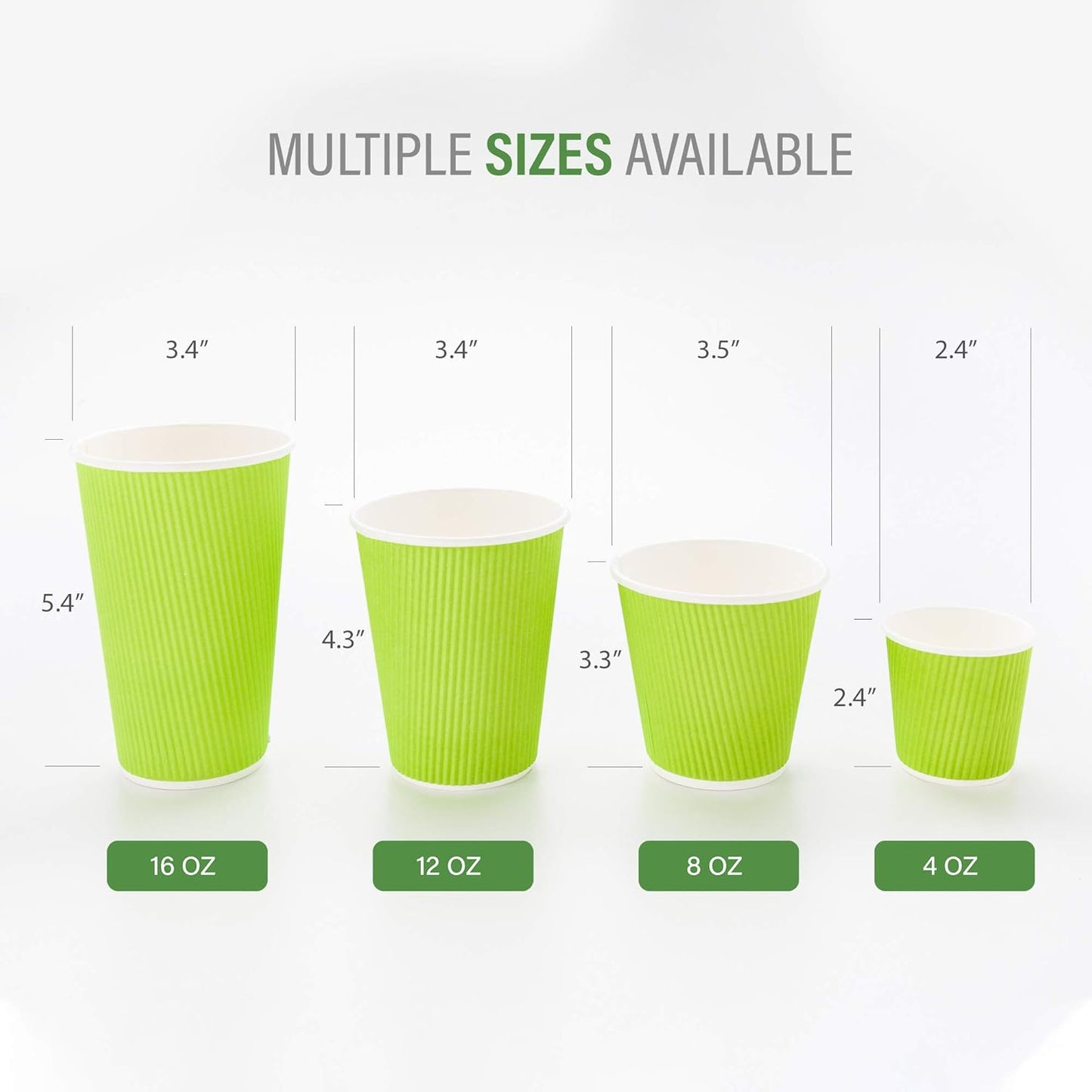 Restaurantware 8 Ounce Double Wall Disposable Coffee Cups, 25 Insulated Light Green Paper Cups with Ripple Wall Design, Lids Sold Separately, For Hot Beverages Like Tea, Hot Chocolate, & More