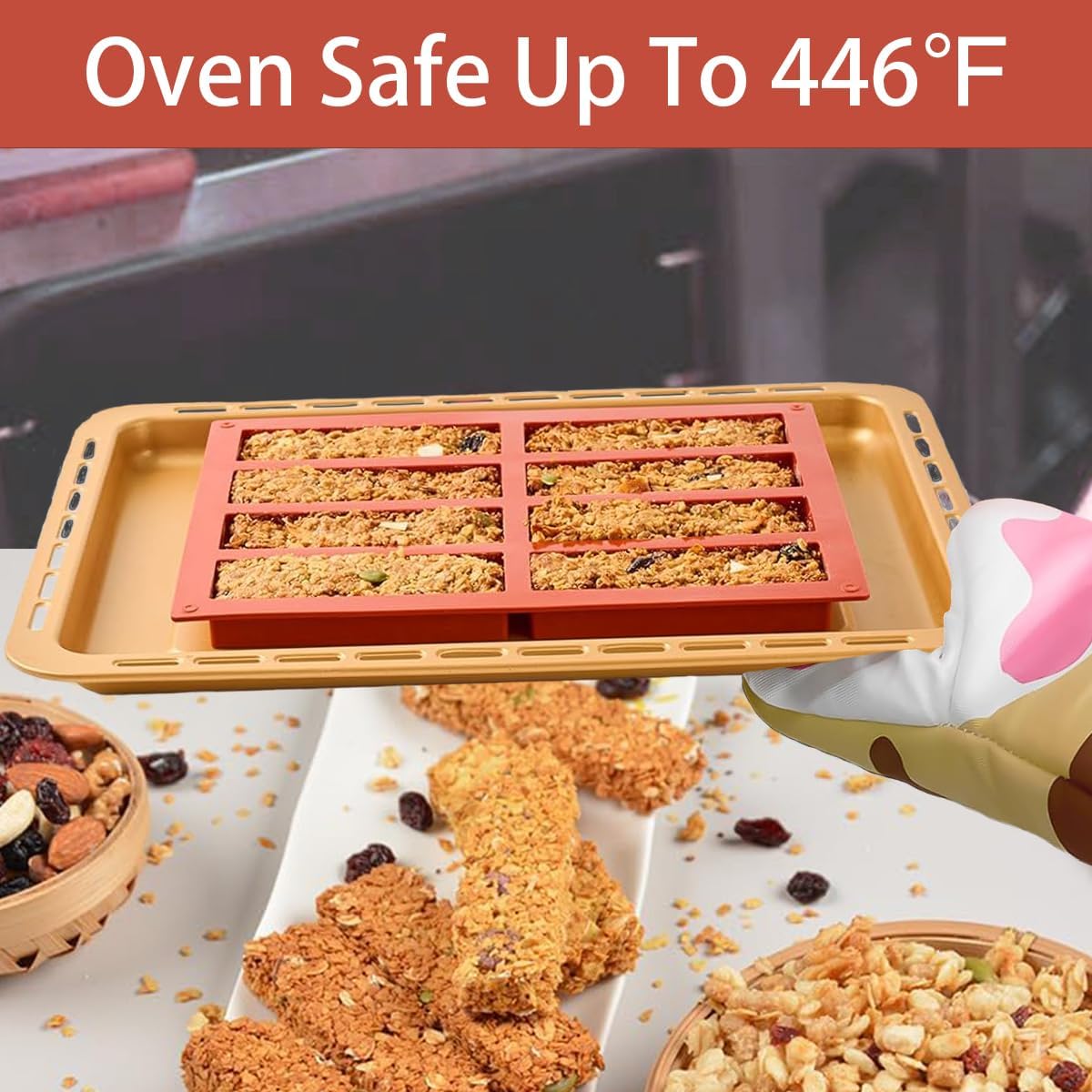 Rectangle Silicone Molds For Baking，1 Inch Deep Chocolate Bar Mold - 8 Cavity，Homemade Granola Cereal Candy Bar Mold - Set Of 2