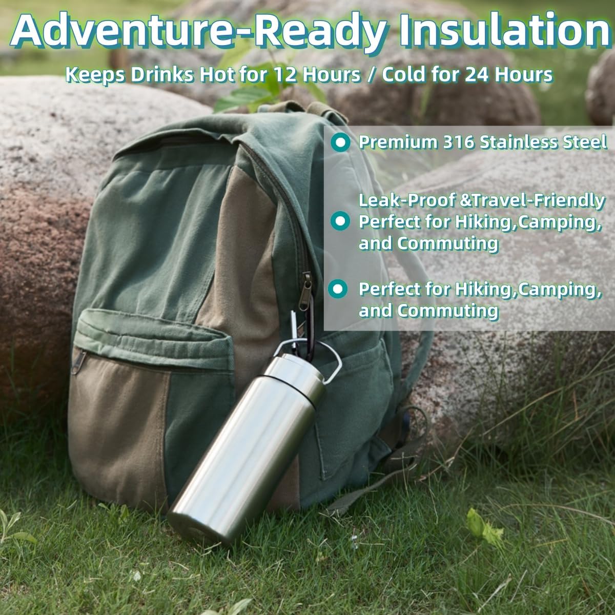 Vacuum Insulated Stainless Steel Water Bottle with Tea Infuser - Wide Mouth,BPA-Free, Leak- Proof,Keeps Cold 24H/ Hot 12H- Ideal for Travel,Office, Gym (17oz)