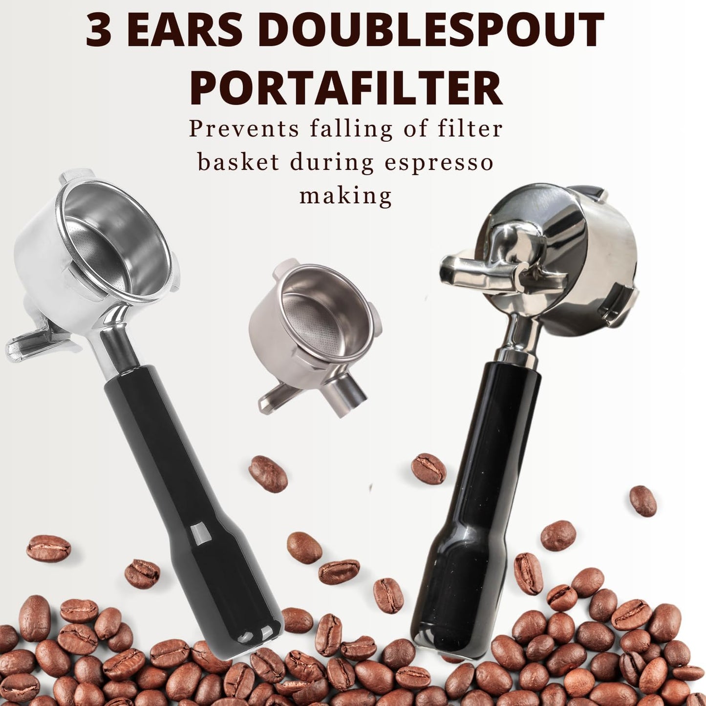 Espresso Portafilter 51mm Double Spouts Compatible with Delonghi Dedica EC680 and EC685 as well as SMEG and EUPA coffee machine models- Stainless Steel Filter Basket & Puck Screen Included (Black)
