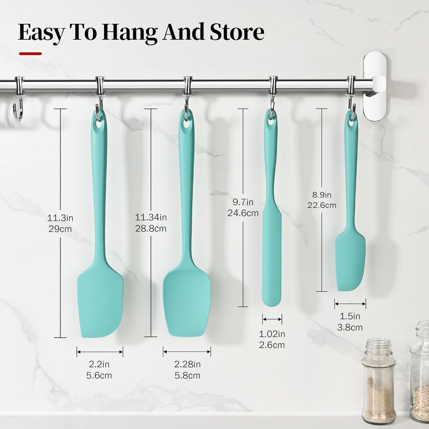 600ºF Heat Resistant Spatulas, High Heat Food Safe Semless Kitchen Silicone Scraper Set for Cooking Baking Mixing Scraping Stirring Nonstick Cookware Pan Bowl (4Pcs,Turquoise)